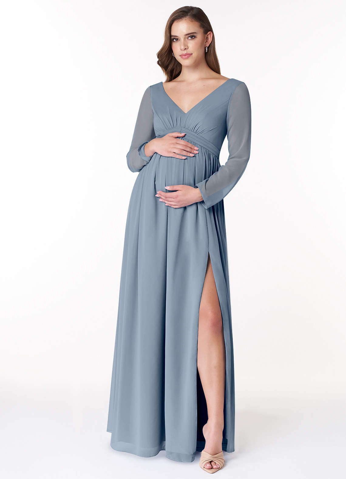 Azazie Teton vestidos de dama de honor de maternidad Vestido de Corte En A Manga larga Hasta el suelo Gasa image1