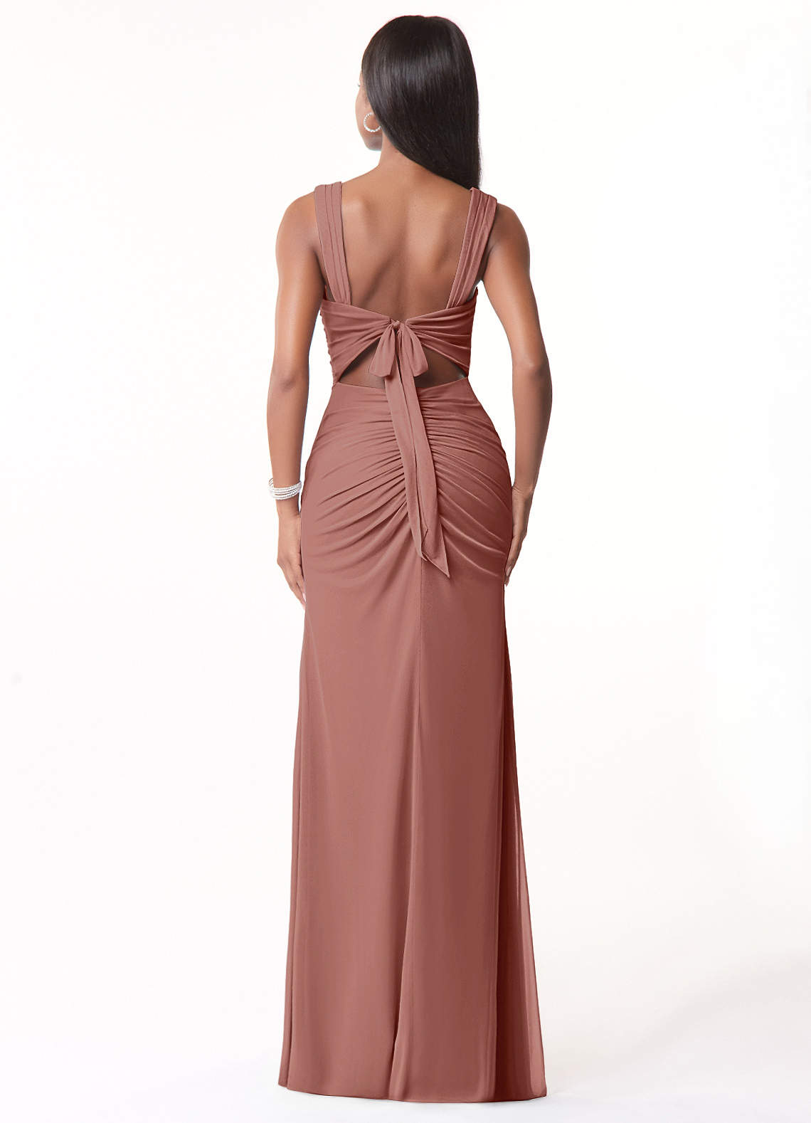 dusty cedar bridesmaid dresses LARA Dusty Cedar Mock Neck Satin Maxi Dress main image 1