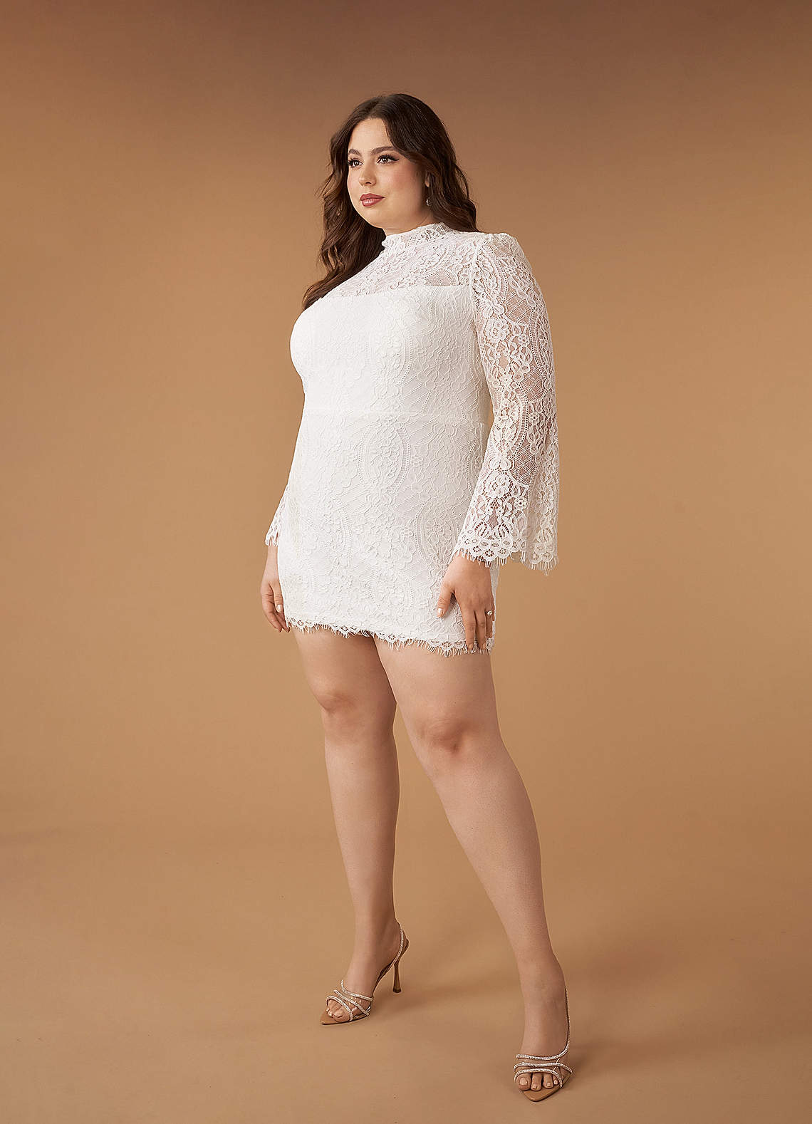 Azazie Ivie Wedding Dresses Diamond White Sheath High Neck Lace Dress image7