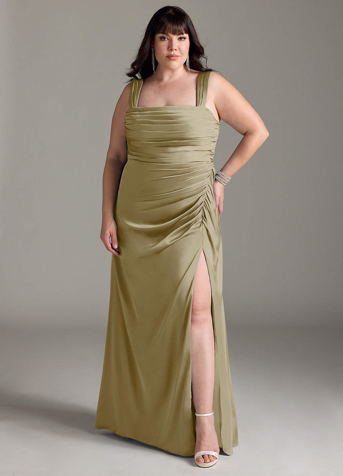 Azazie Jesaphine Bridesmaid Dresses Moss Green Sheath Bow Stretch Satin Dress image1