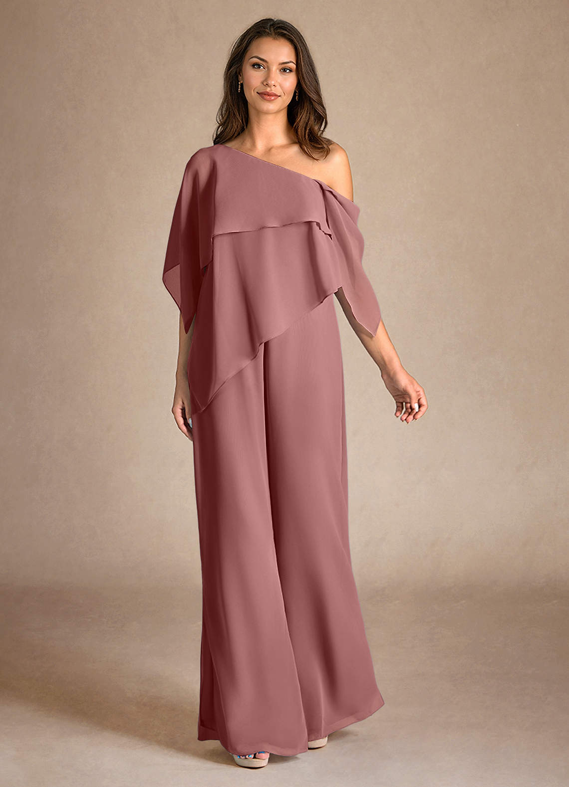 Azazie Halima vestidos de madre de la novia Vestido de Rosa Del Desierto de Gasa de Mono/Traje de pantalón con Corte Lateral image3