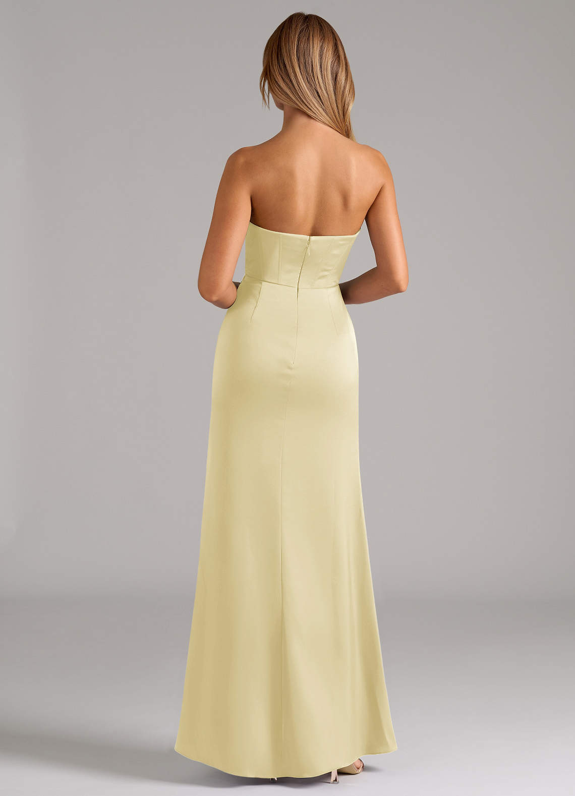 Azazie Johana Brautjungfernkleider Wandelbar Meerjungfrau-Linie Schulterfrei Stretch-Satin Kleid Zitronensorbet image6