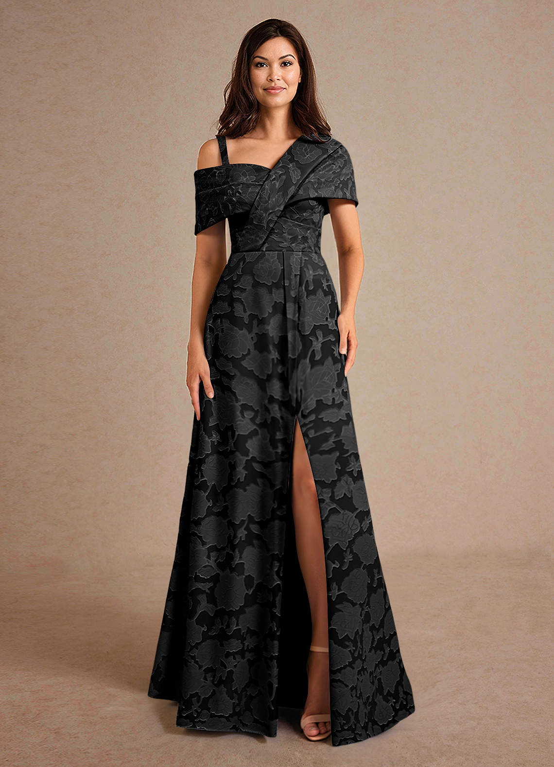 Azazie Milton Mother of the Bride Dresses Black A-Line Pleated Floral Burnout Dress image5
