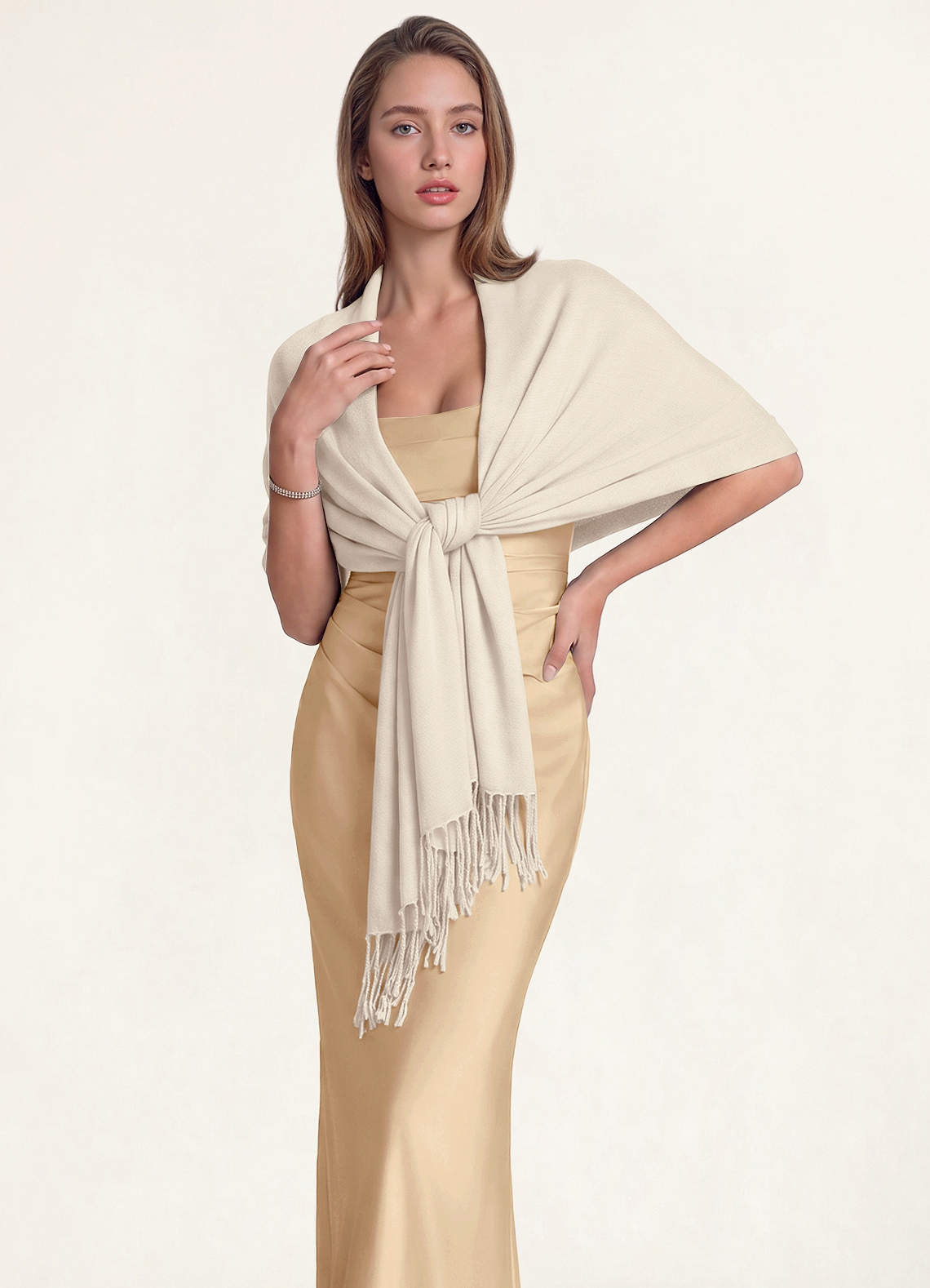 front Wool-Blend Fringe Hem Scarf & Shawl