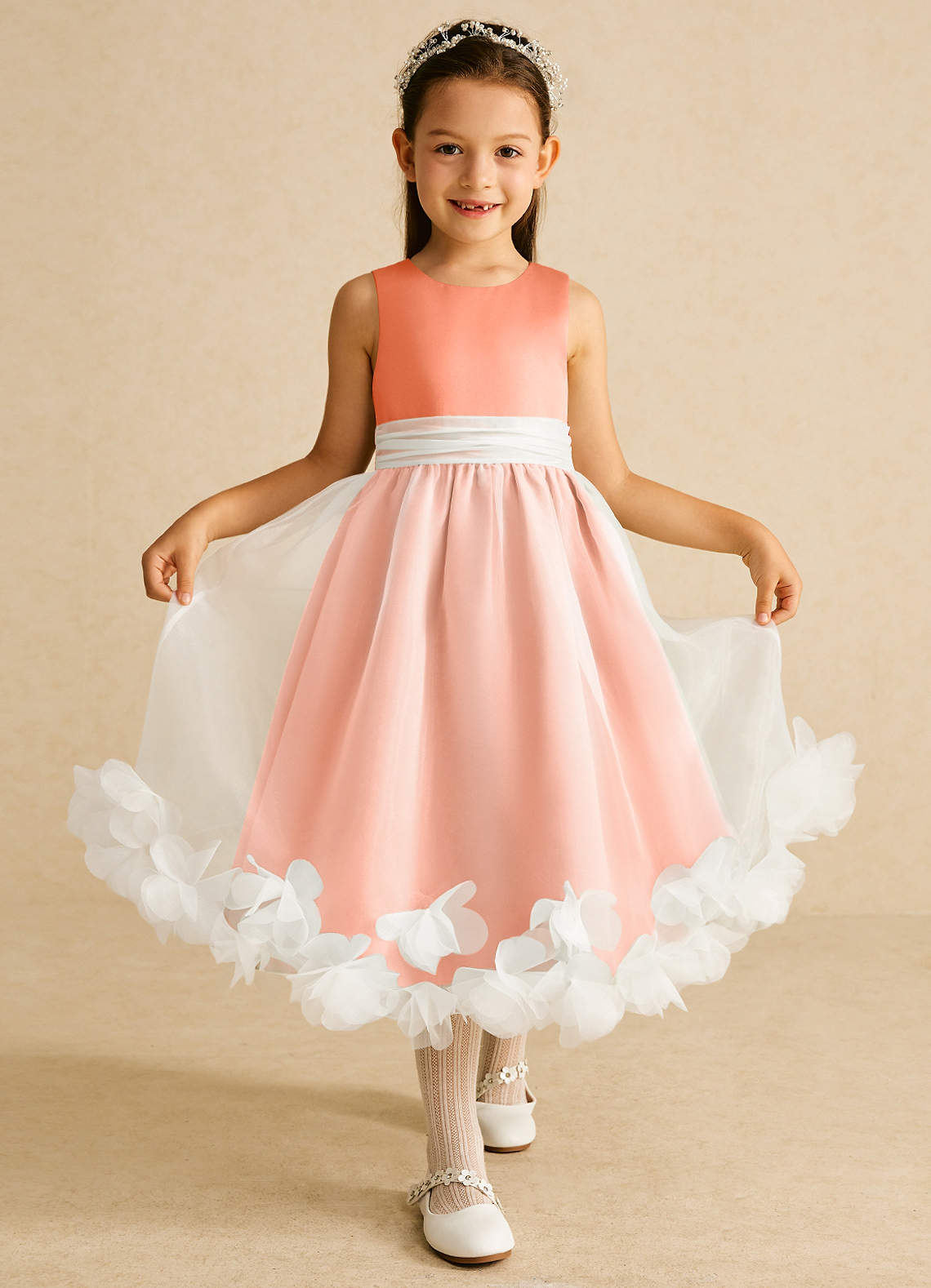 Azazie Stardust Flower Girl Dresses Sunset A-Line Sleeveless Organza Dress image1