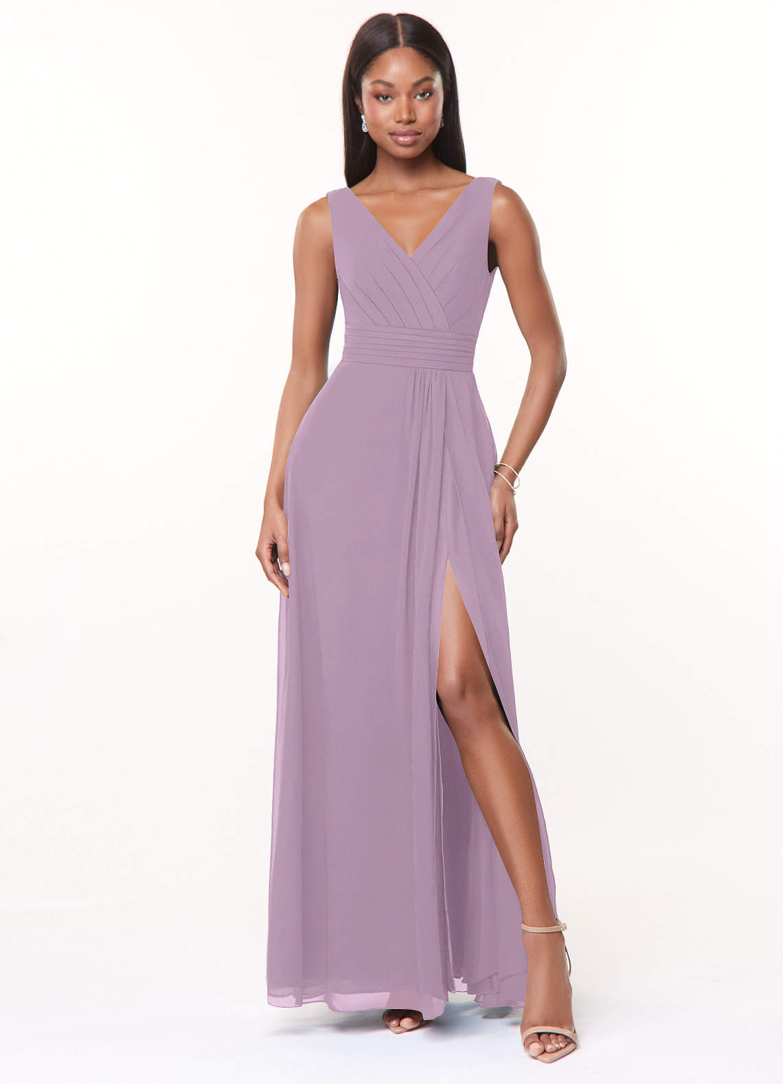 Azazie Karina Bridesmaid Dresses Wisteria A-Line Pleated Chiffon Dress image1