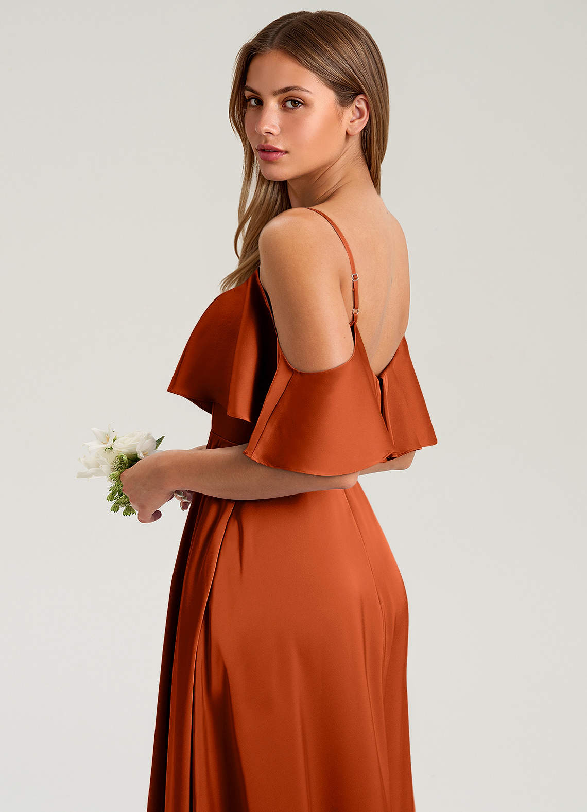 Azazie Jean Vestidos de damas de honor Vestido de Pimenton de Satén Elástico de Corte en A con Vestidos sin tirantes image6