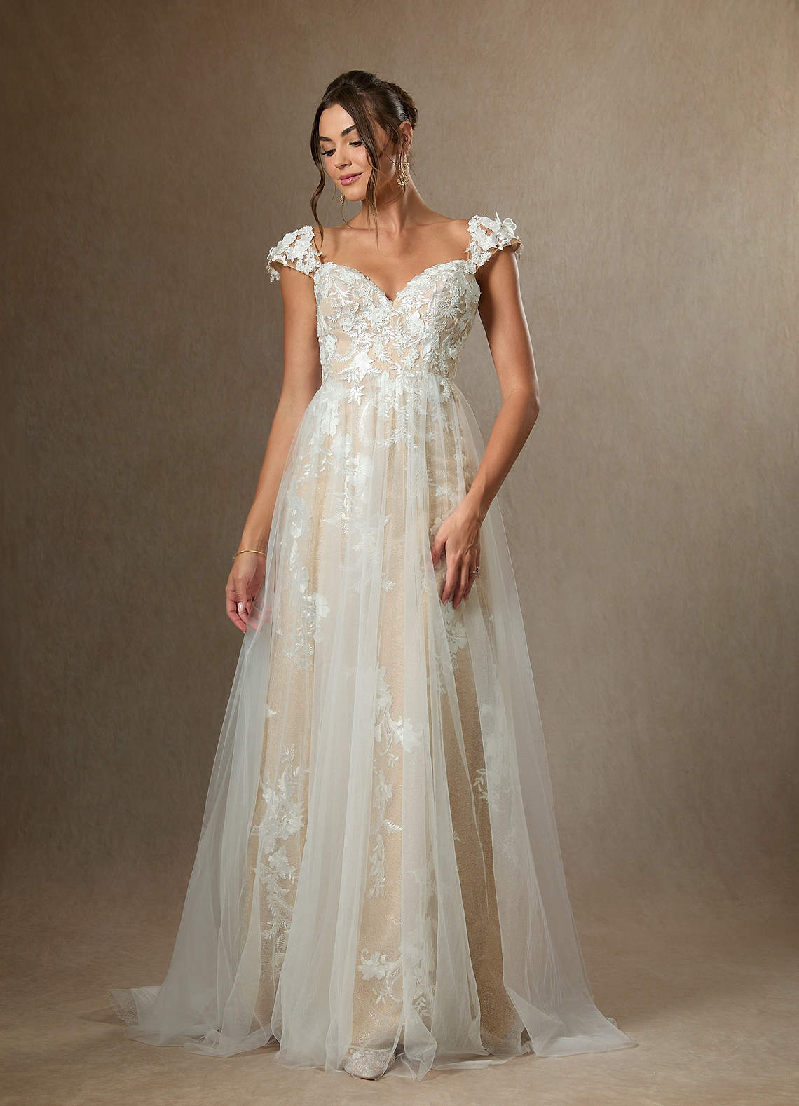 Azazie Moonstone At-home Try On Dresses Diamond White Champagne A-Line Sweetheart Sequins Tulle Dress image1