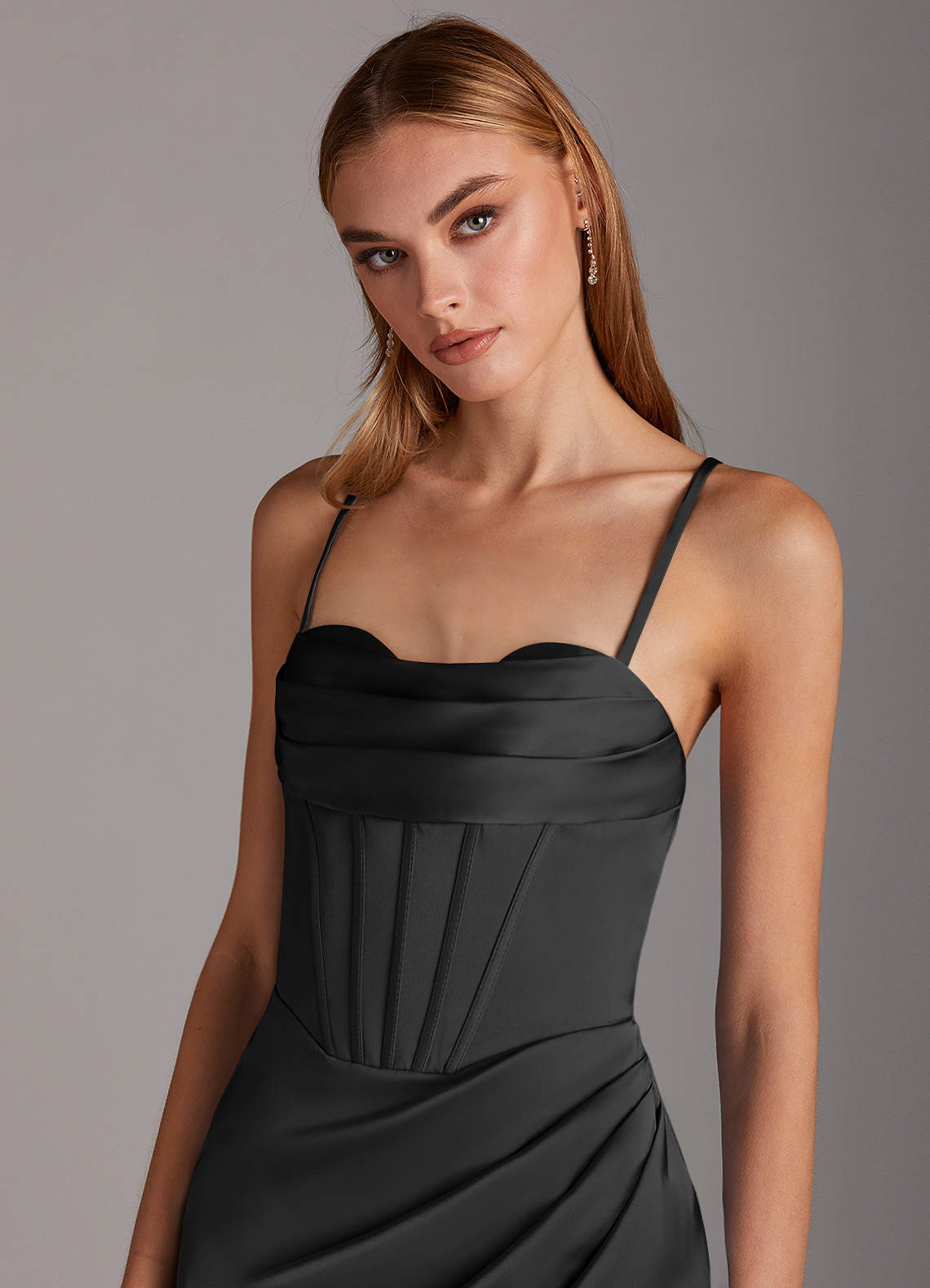 Azazie Brookelle Black Stretch Satin Bridesmaid Dresses | Azazie Azazie Brookelle Black Stretch Satin Bridesmaid Dresses | Azazie