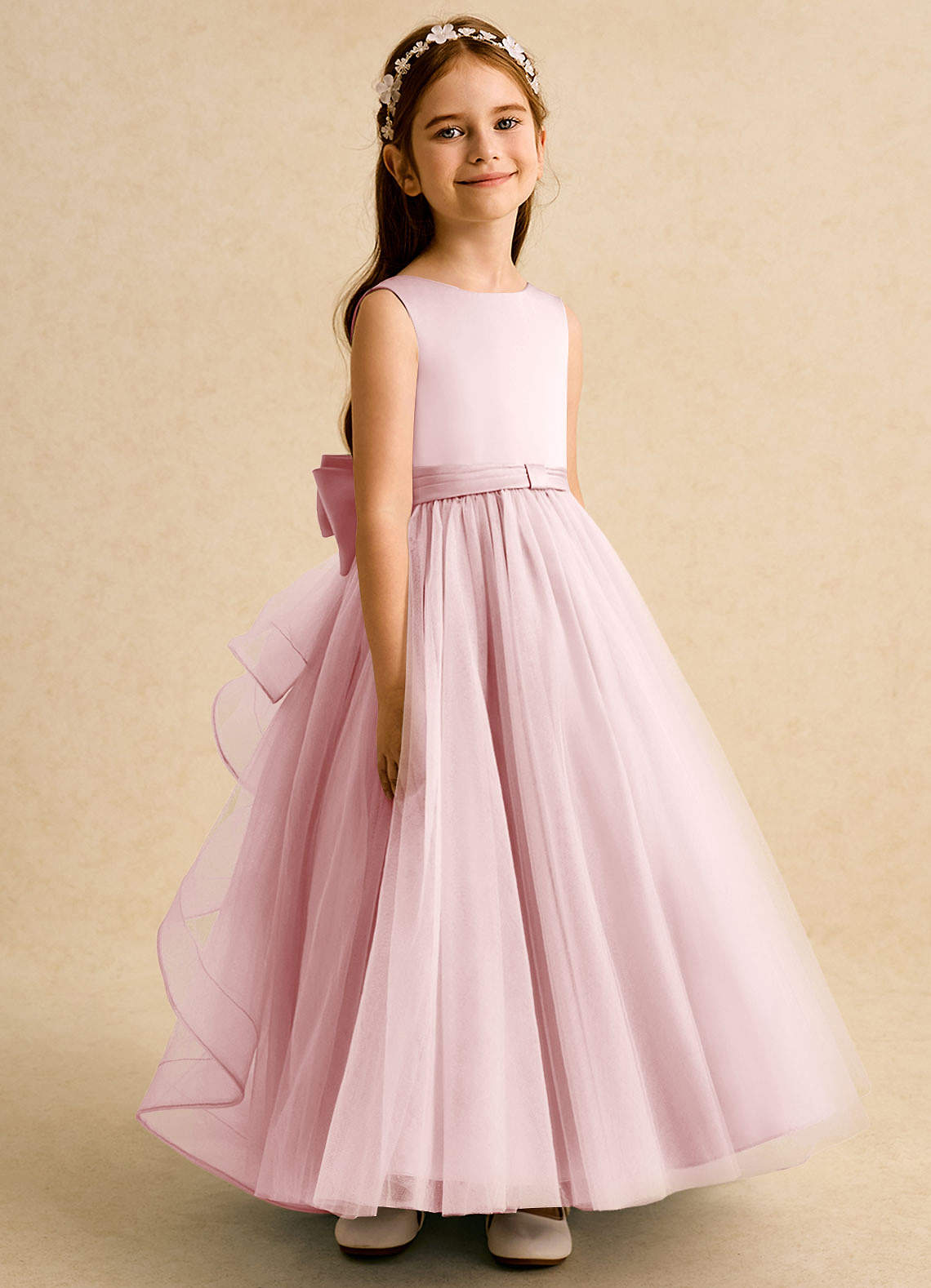 Azazie Lior Robe Demoiselle D'honneur Fillette Robe Princesse en Tulle Plissée Rose Poudré image2