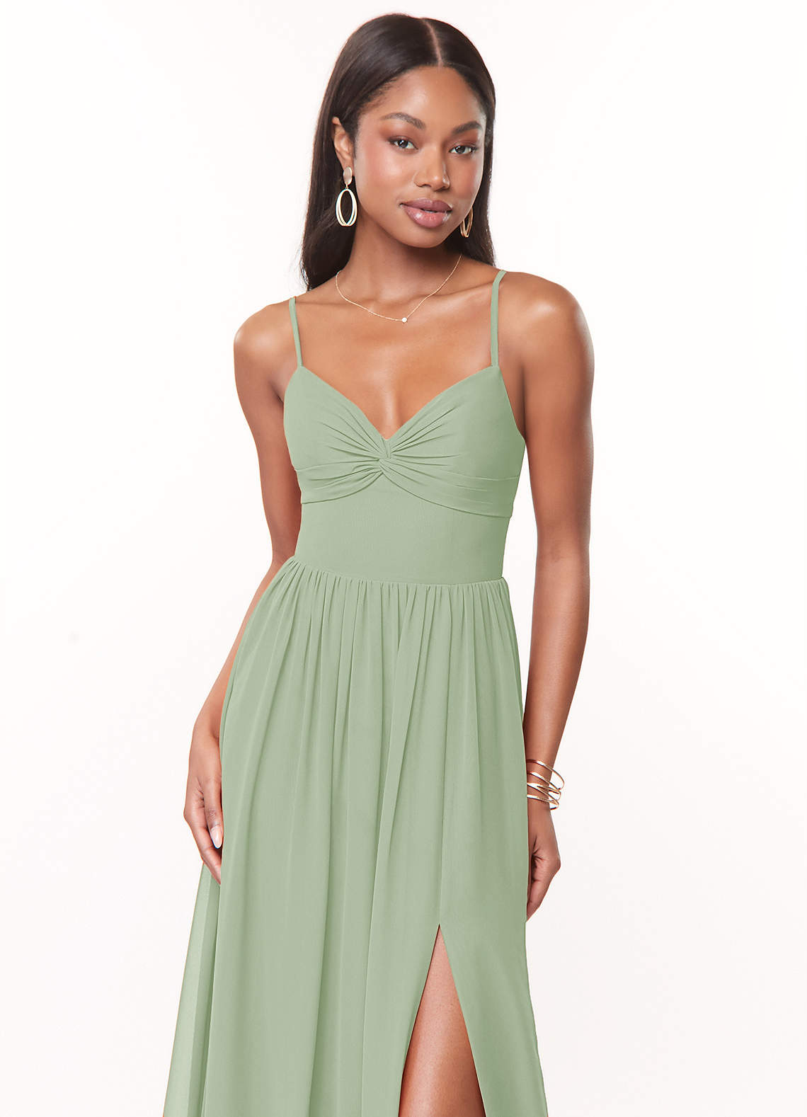 Azazie Zeya Bridesmaid Dresses Dusty Sage A-Line V-Neck Pleated Chiffon Dress image4