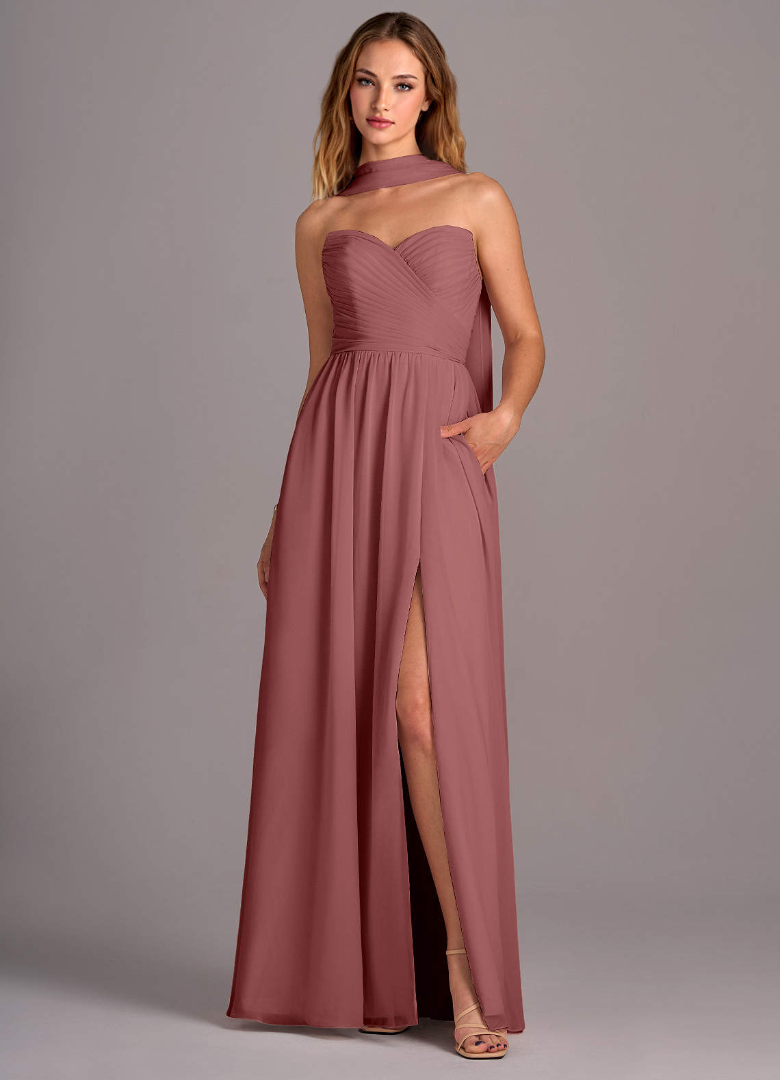 Azazie Joni Jurken voor bruidsmeisjes Converteerbaar Jurk van Chiffon met A-Lijn Strapless Amethist image1