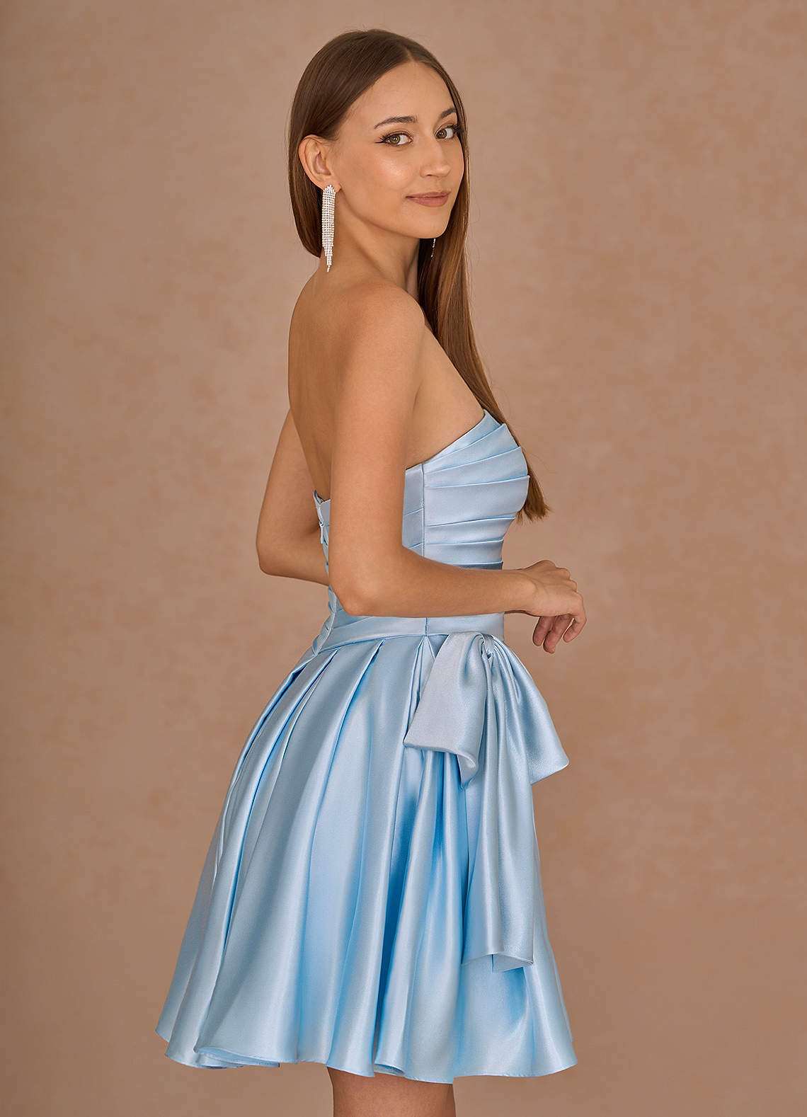 bodycon dress description STIMM - Light blue satin mini dress main image 0