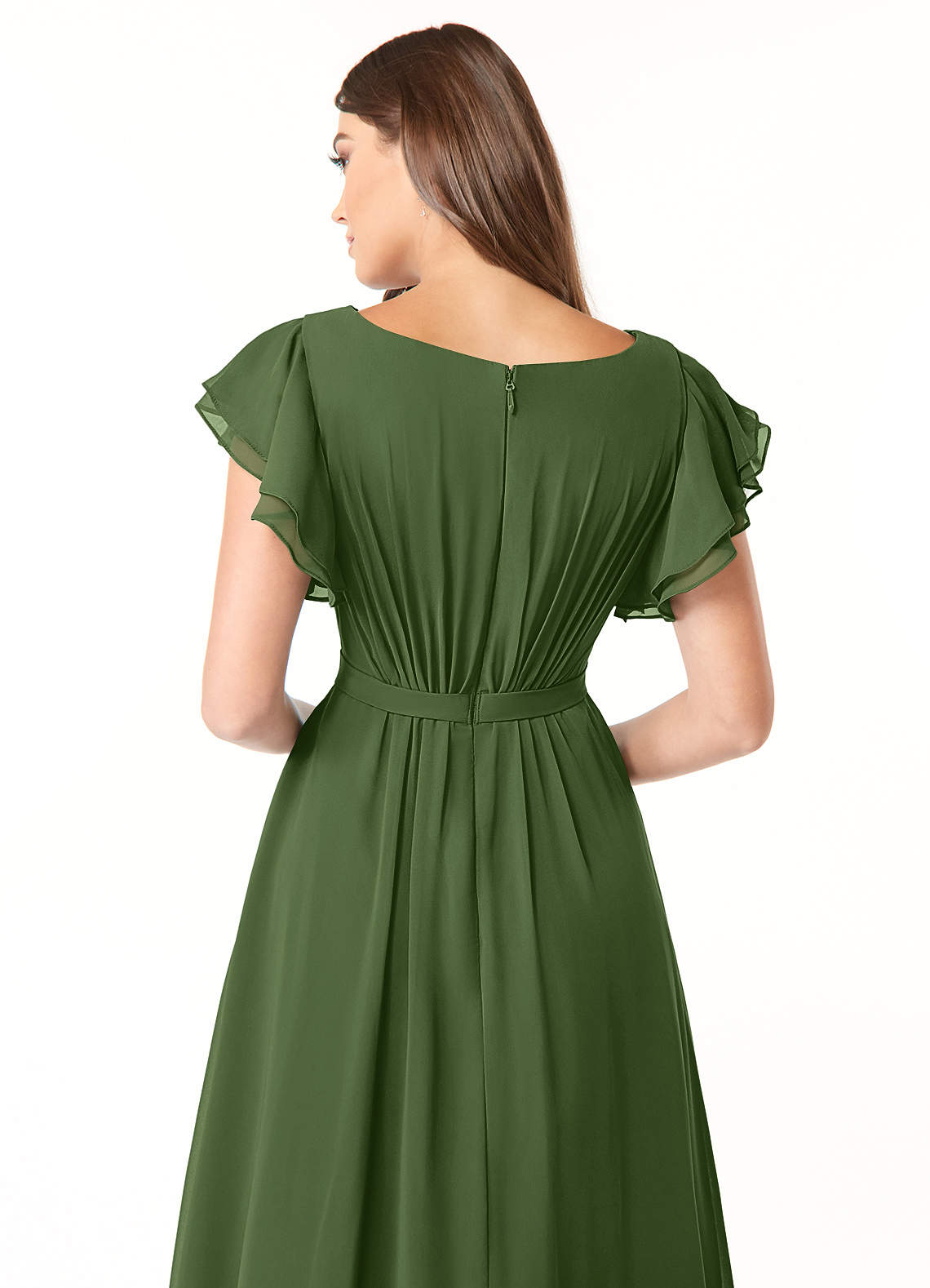 Azazie Daphne Modest Bridesmaid Dresses A-Line Ruffled Chiffon Floor-Length Dress image4