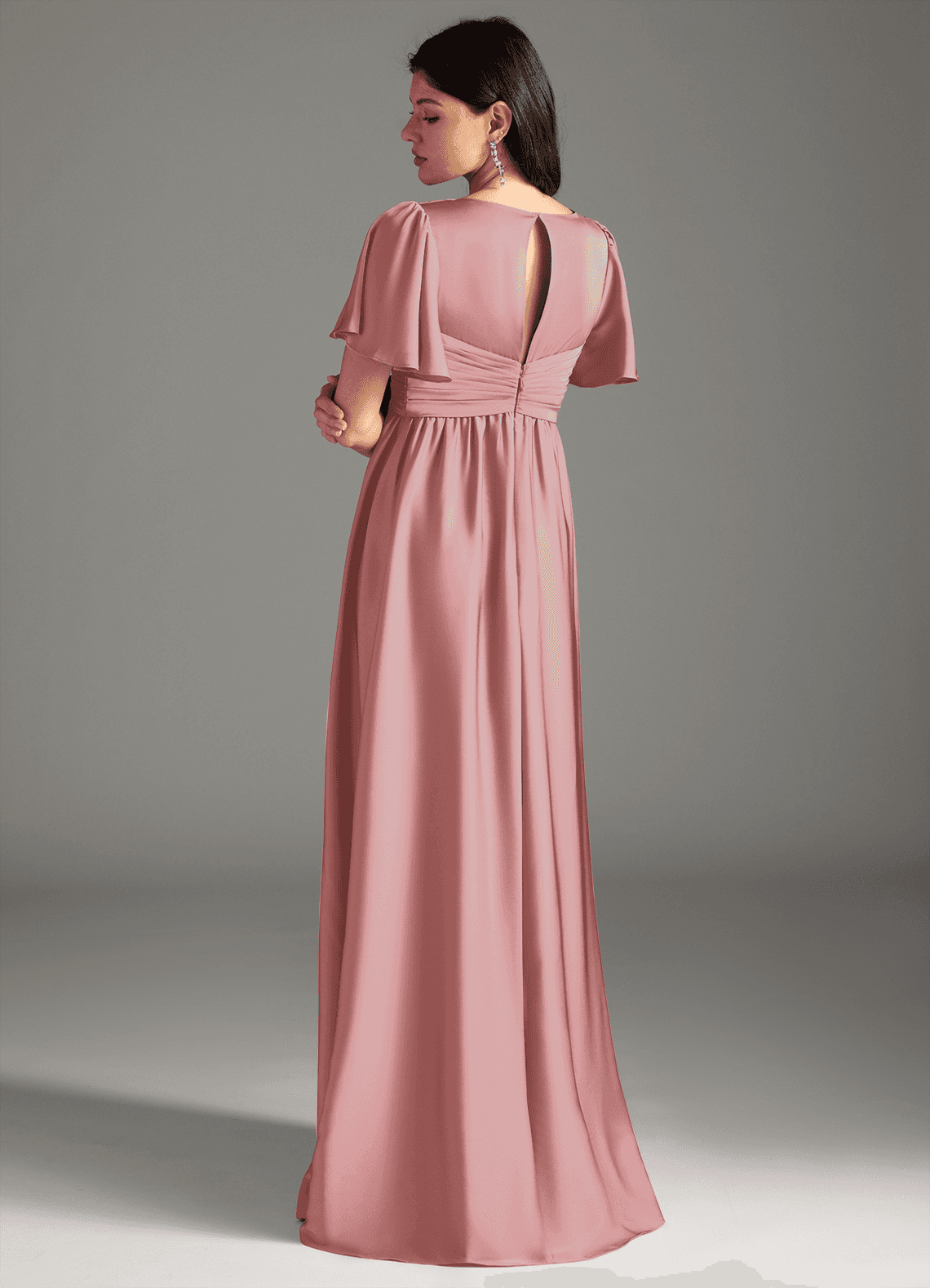 Azazie Verna vestidos de dama de honor de maternidad Vestido de Corte en A Volante Hasta el suelo Satén Elástico image1