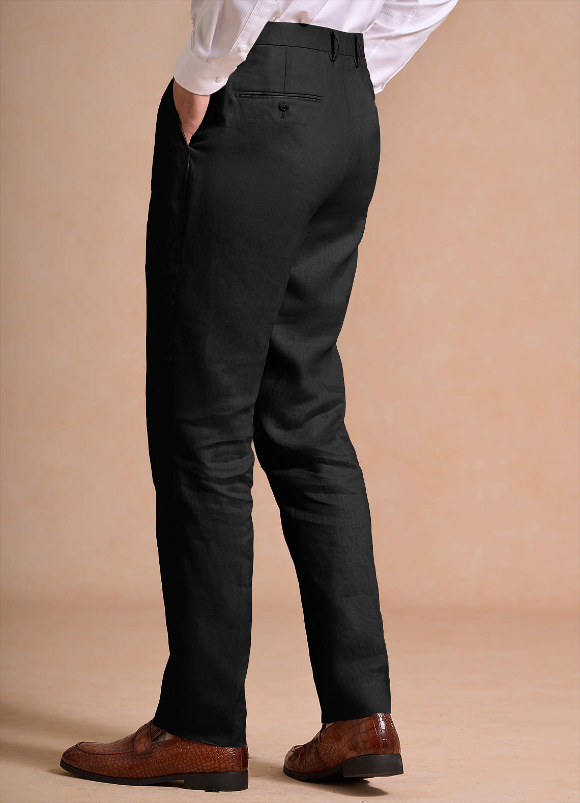 front Harrison Black 100% Linen Dress Pants