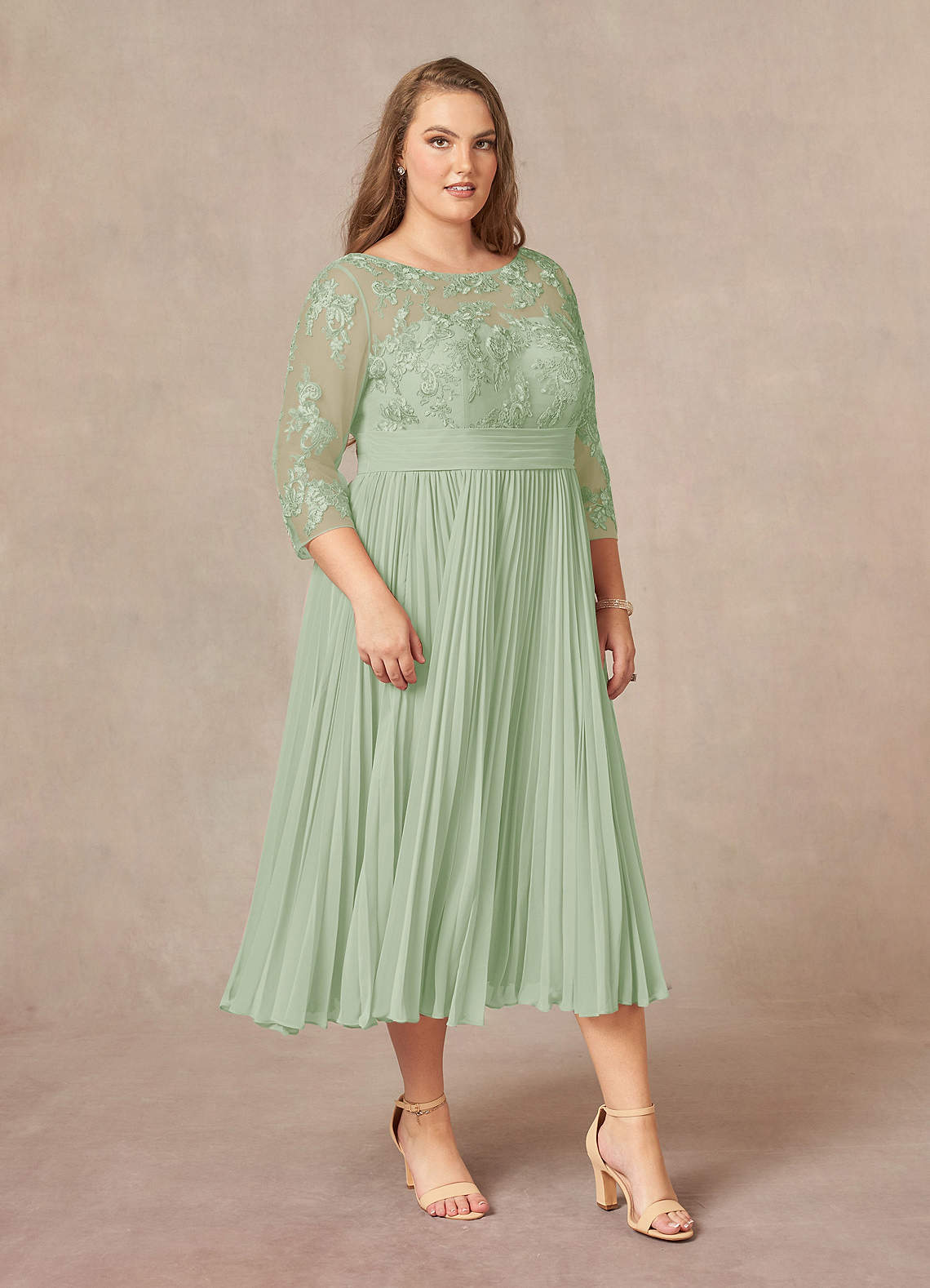 Azazie Tutu Mother of the Bride Dresses Dusty Sage A-Line Boatneck Lace Chiffon Dress image9