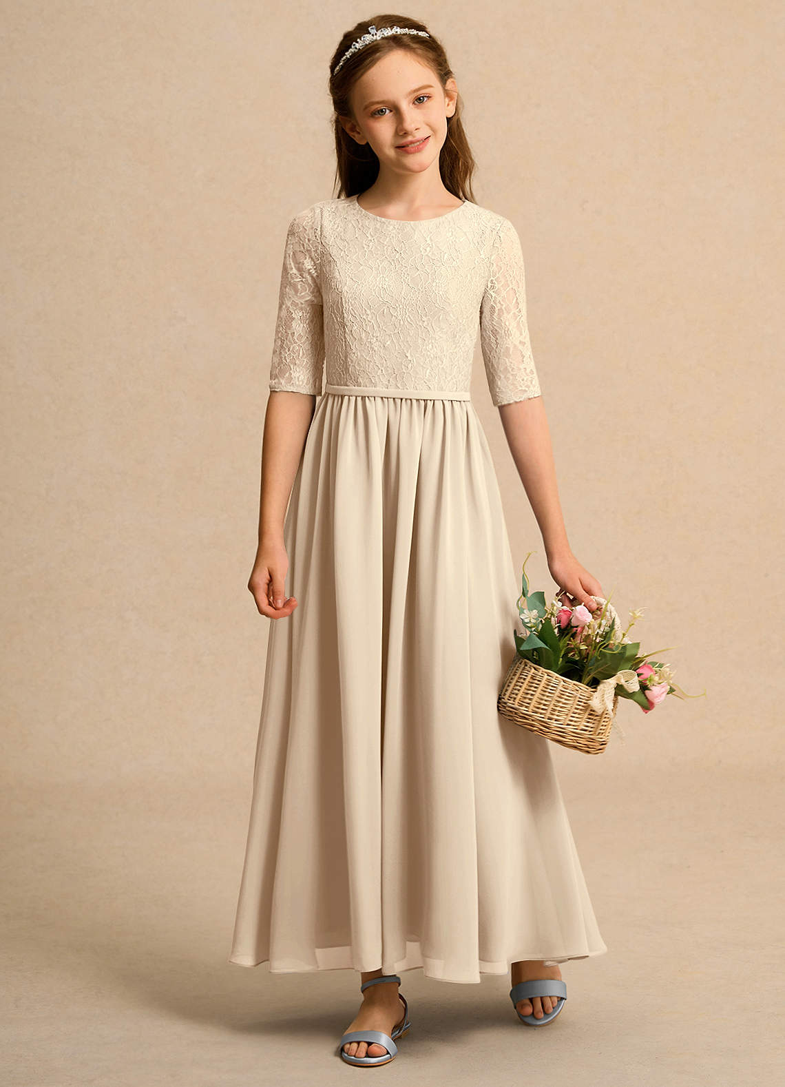 Azazie Pippin Girl Flower Girl Klänningar Klä A-Line i Spets image1