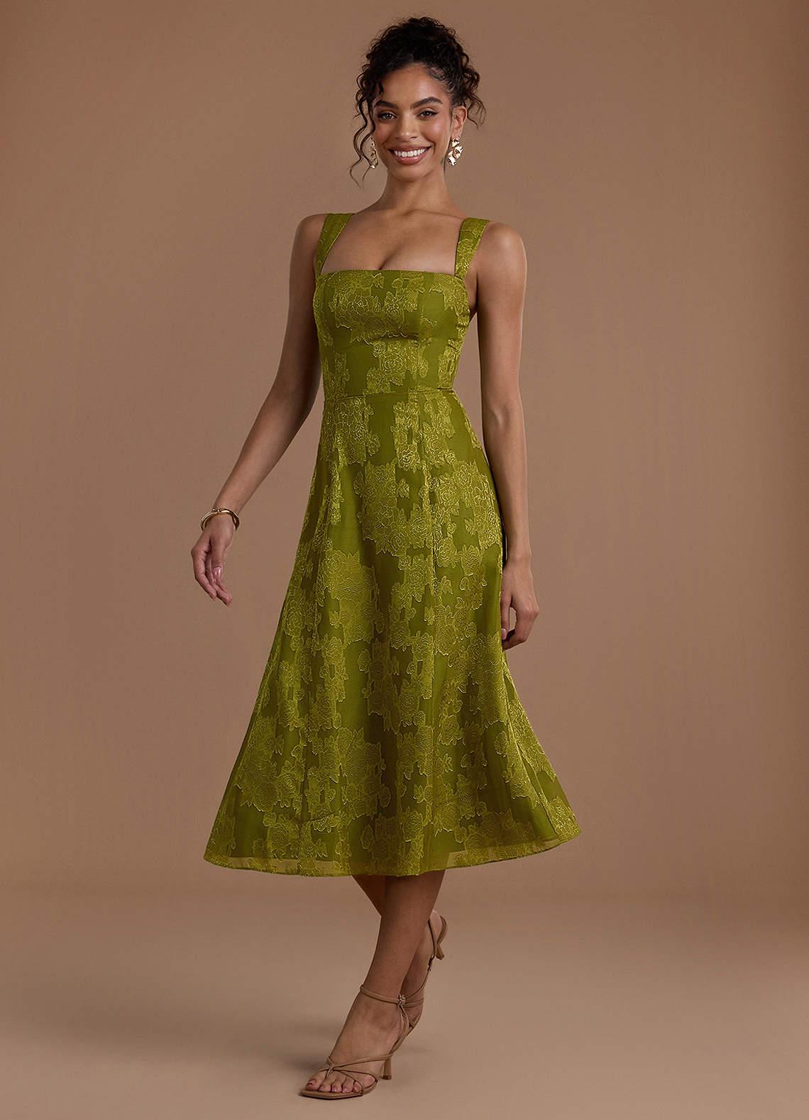 Georgie Lichen Gold Midi Dress | Azazie