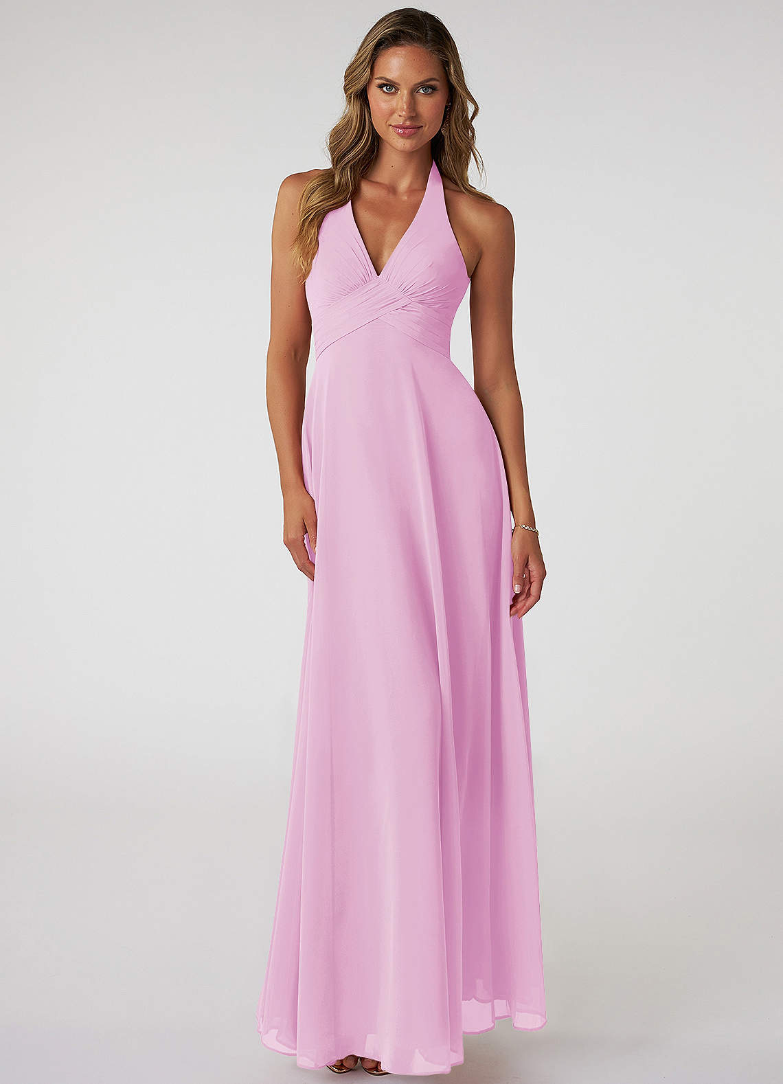 Azazie Tessie Jurken voor bruidsmeisjes Jurk van Chiffon met A-Lijn V-hals geplooid Snoep Roze image1