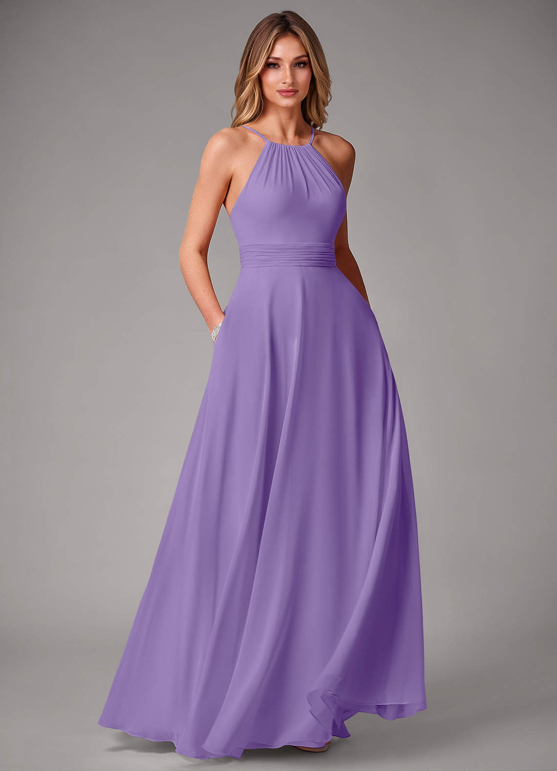Azazie Amalia Bridesmaid Dresses Tahiti A-Line Pleated Chiffon Dress image1