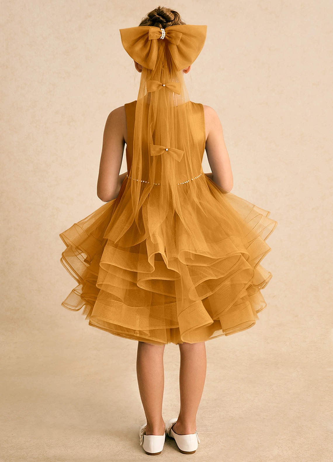 Azazie Tinie Flower Girl Dresses Butterscotch Ball-Gown Bow Tulle Dress image5