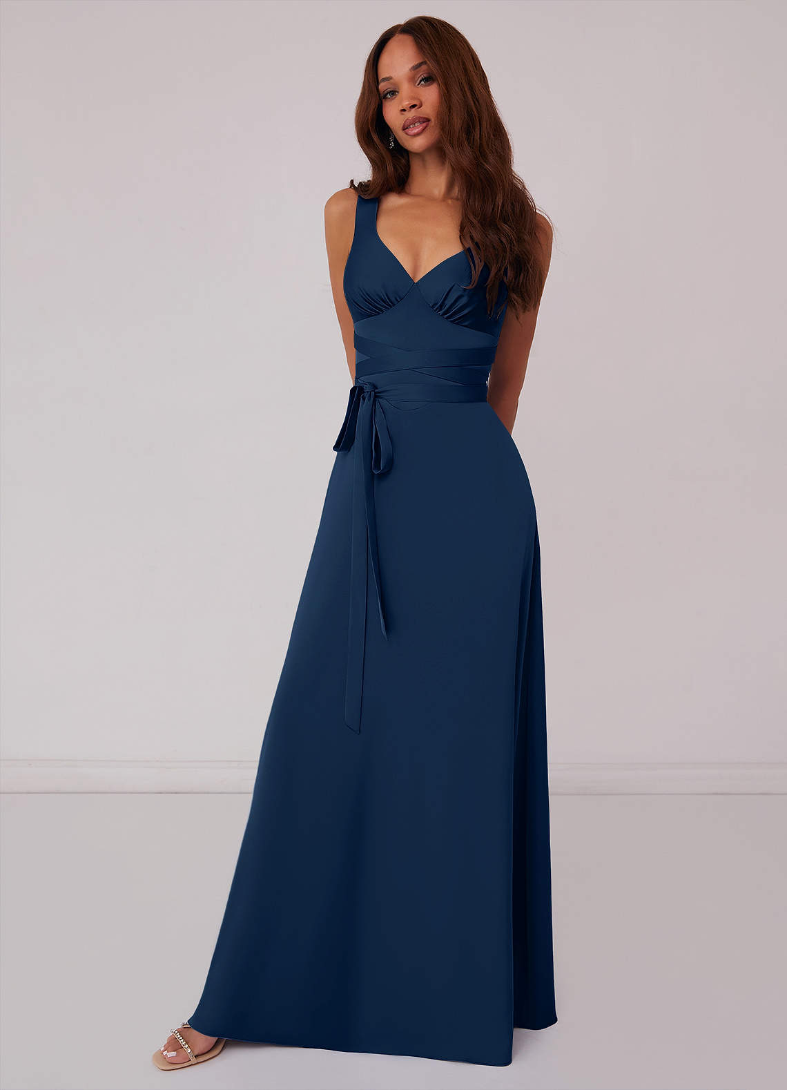 Barbie ♥ Azazie Bridesmaid Dresses Dark Navy A-Line Bow Stretch Satin Dress image1