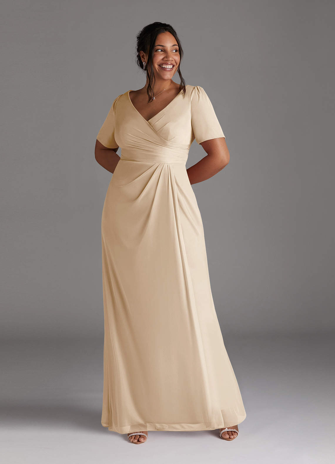 Azazie Bessie Final Sale Dusty Sage A-Line Pleated Mesh Dress image1