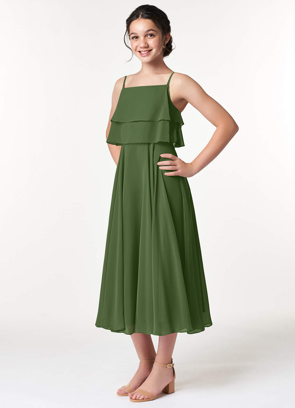 Azazie Ensley Junior Ready to Ship Bridesmaid Dress in Olive | Azazie UK