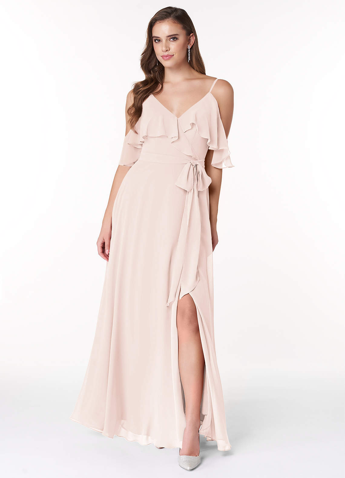  A-Line Ruffle Ruched Bridesmaid Dress V Neck Chiffon