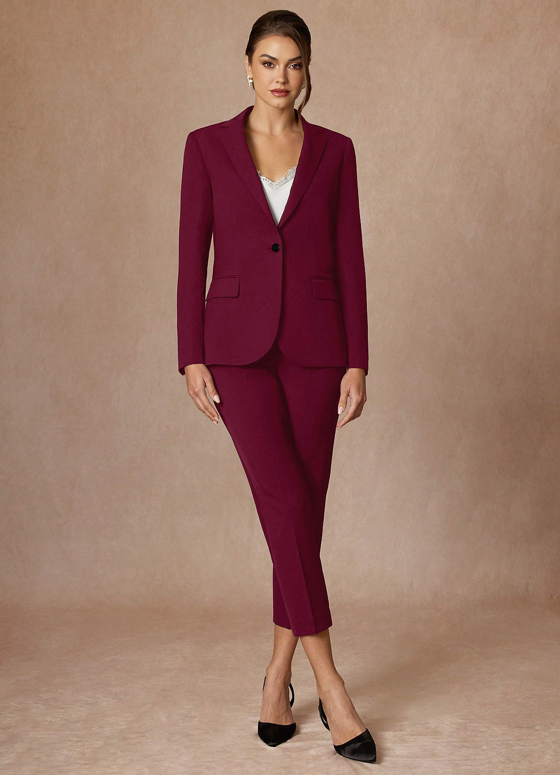front Kennedy Burgundy Structured Stretch Dress Pants