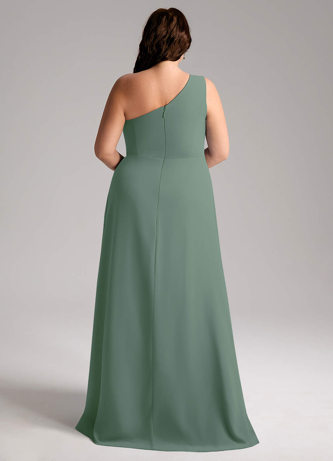 Azazie Brooke Bridesmaid Dresses Eucalyptus A-Line One Shoulder Chiffon Dress image8