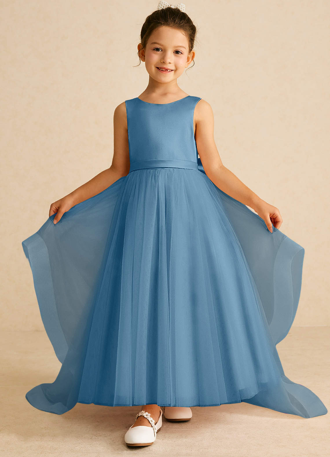 Azazie Pumpkin Steel Blue A-Line Convertible Tulle Dress Azazie