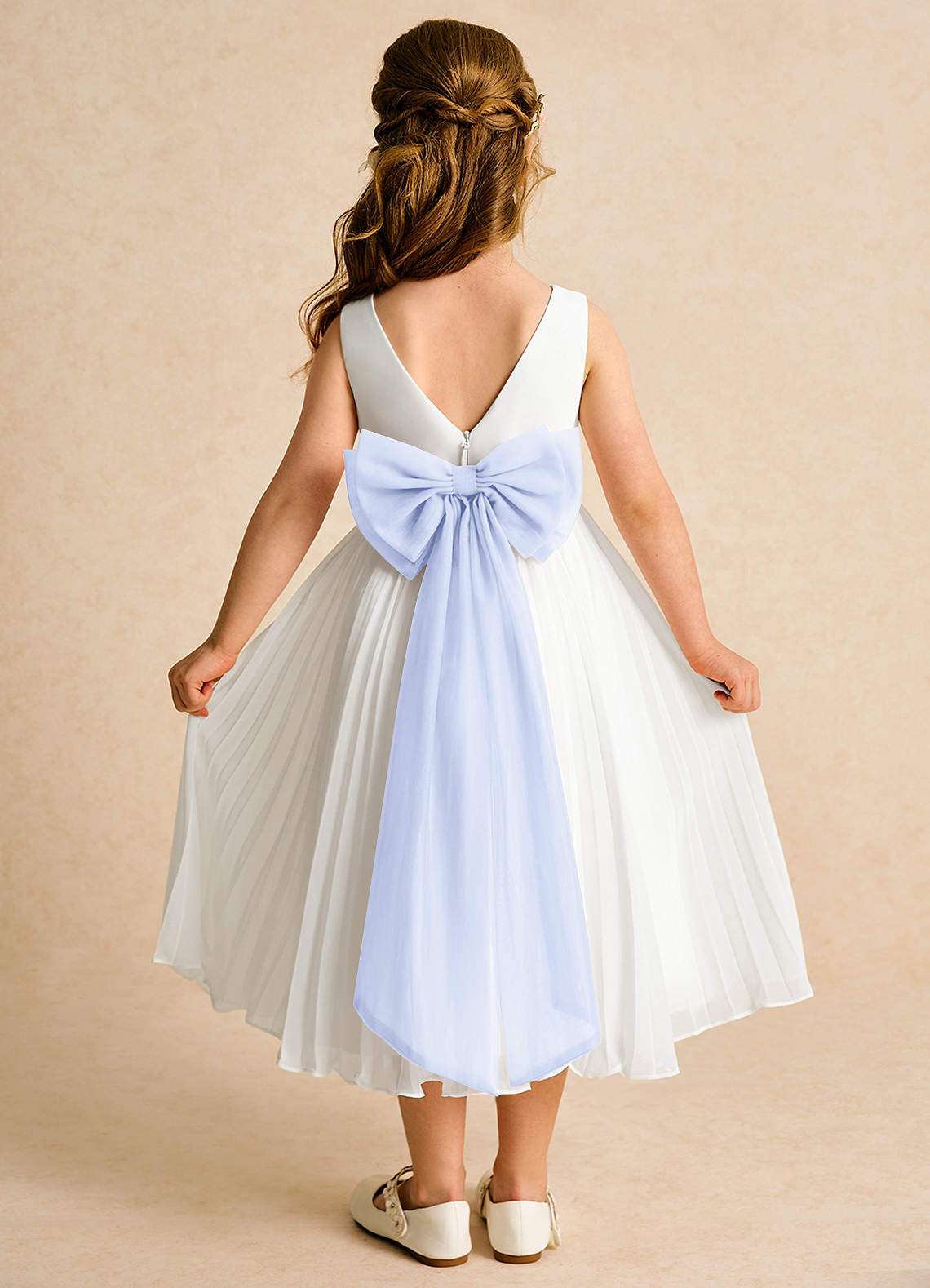 Azazie Margot Blumenmädchenkleider A-Linie Plissee Chiffon Kleid Elfenbein Lavendel image1
