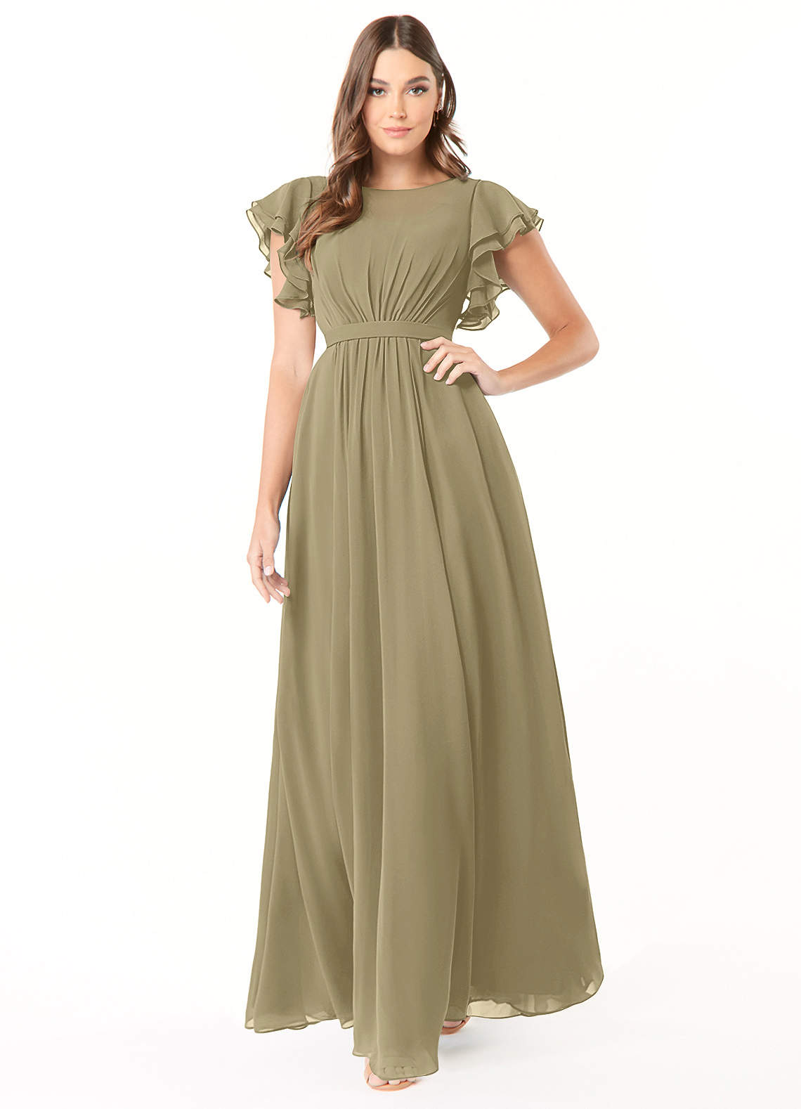 Azazie Daphne vestidos de dama de honor modestos Vestido de Corte En A Volantes Hasta el suelo Gasa image1