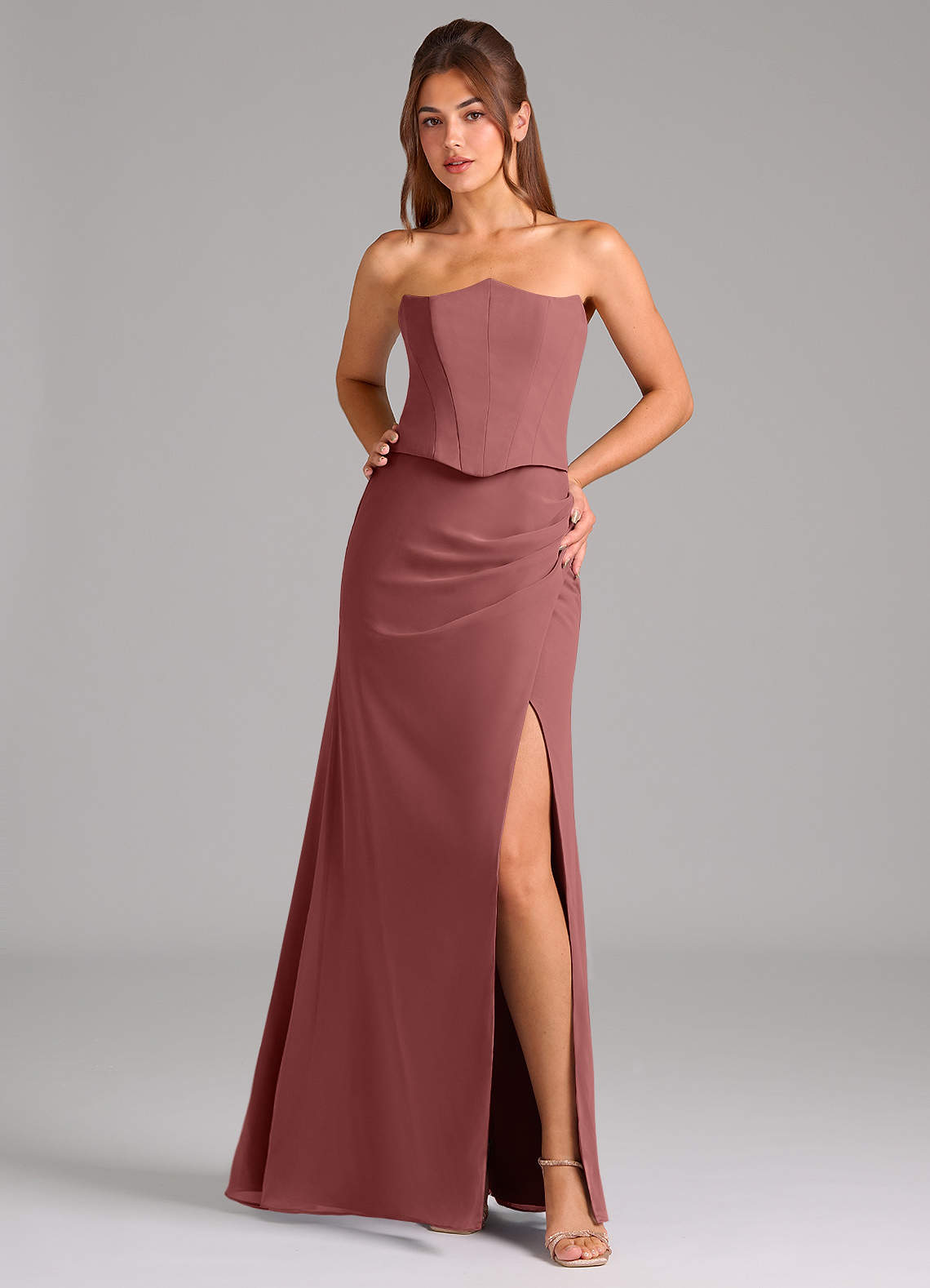 Azazie Jenine Vestidos de damas de honor Vestido de Amatista de Gasa de Corte Sirena con Sin tirantes image1