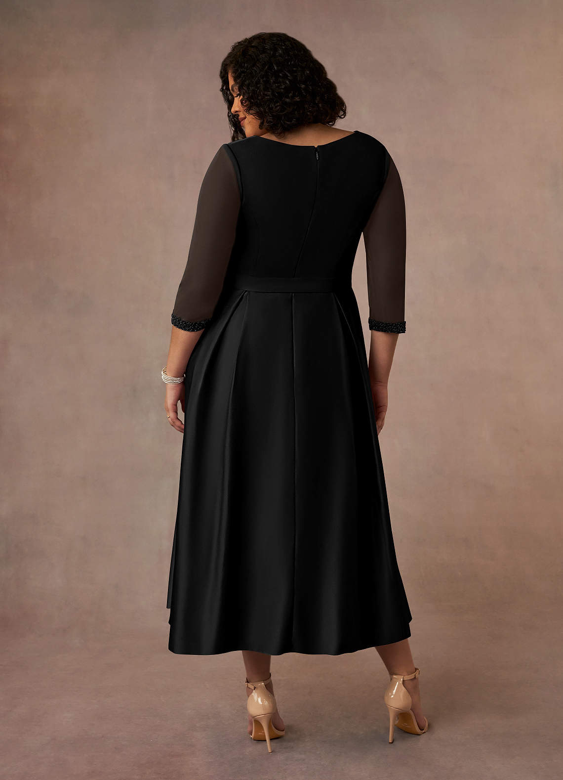 Azazie Maritza Black A-Line Pleated Matte Satin Dress | Azazie