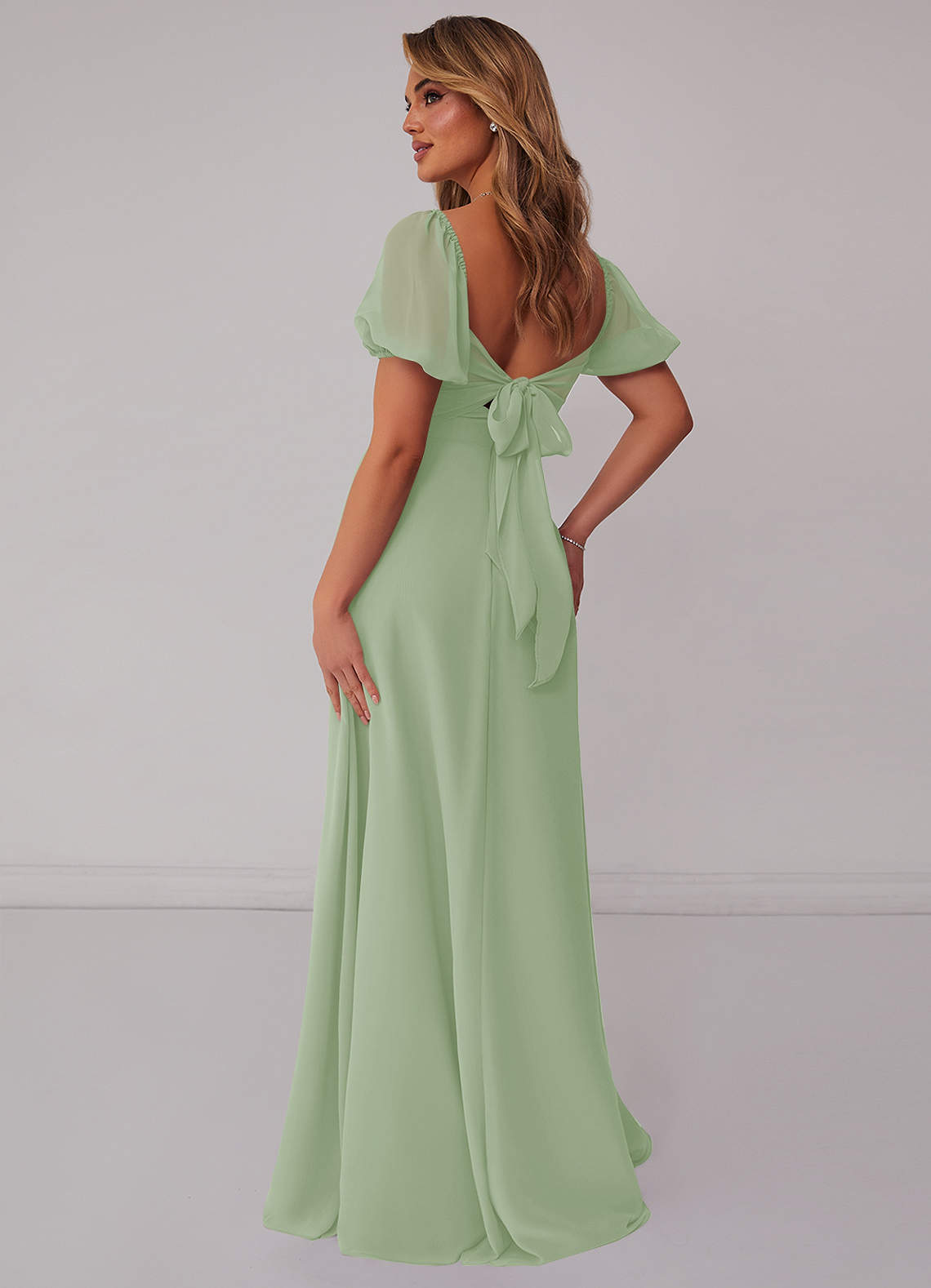 Dusty Sage A-Line Long Sleeve Chiffon Dress