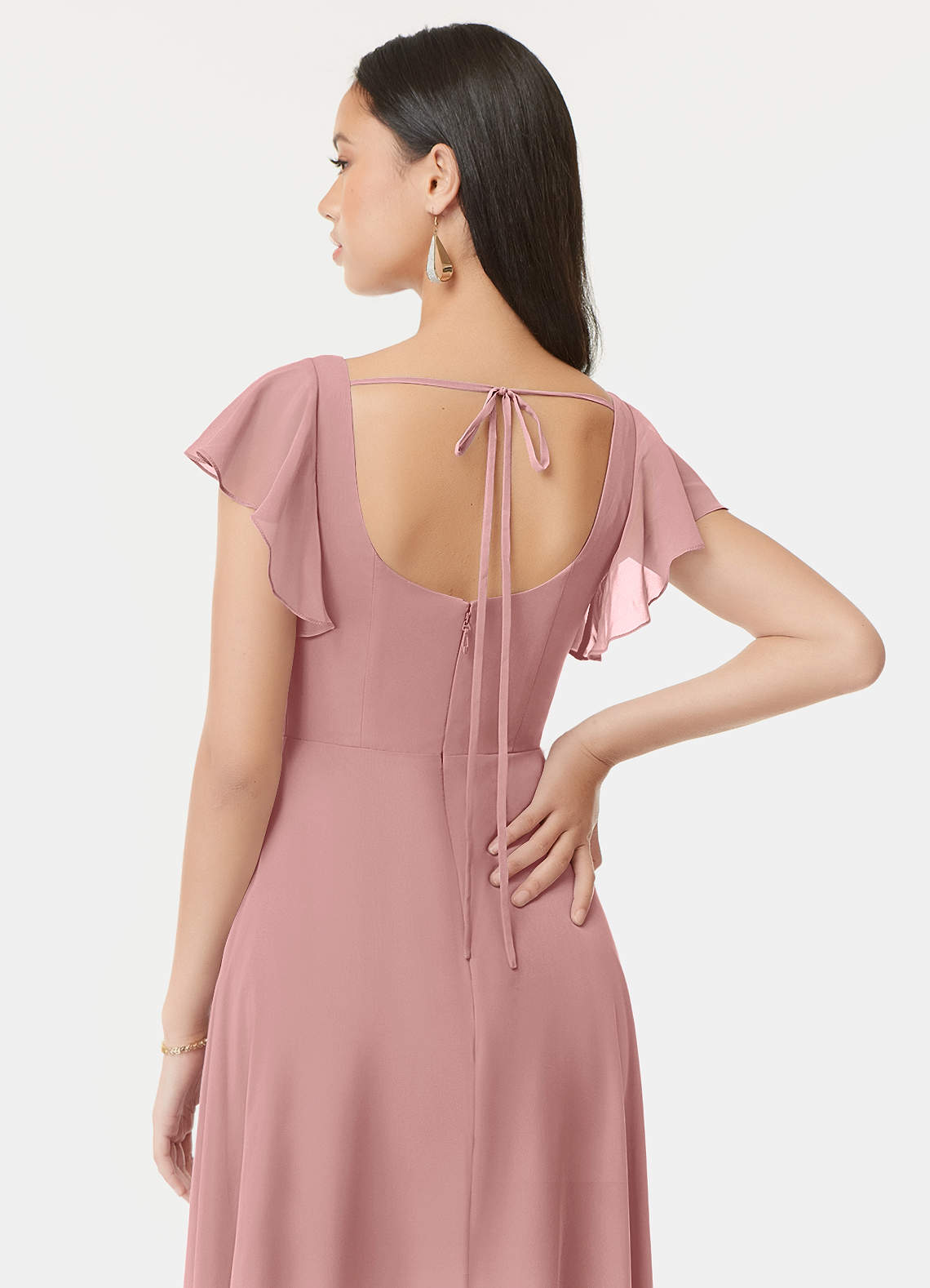 Azazie Bondi Bridesmaid Dresses Dusty Rose A-Line Ruffled Chiffon Dress image2