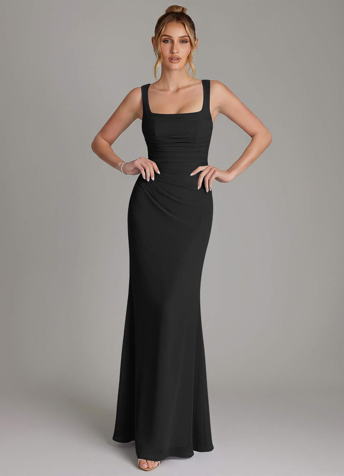 Azazie Agustina Bridesmaid Dresses Black Mermaid Corset Chiffon Dress image2