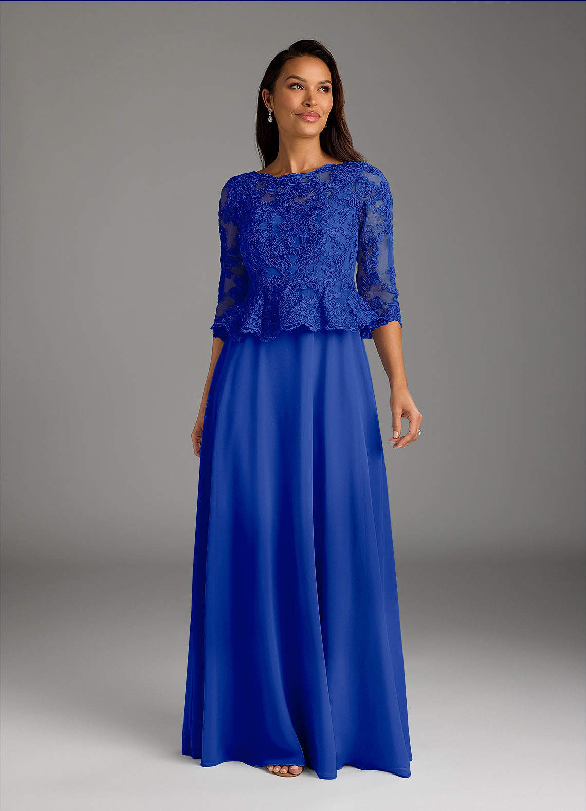 Azazie Averie Royal Blue A-Line Boatneck Sequins Chiffon Dress