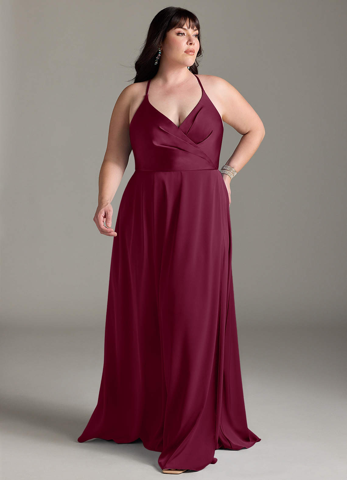 Azazie Davis Bridesmaid Dresses Mulberry A-Line Pleated Stretch Satin Dress image1