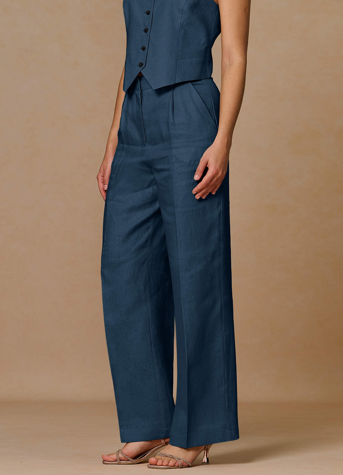 front Belicia Dark Navy 100% Linen Pants