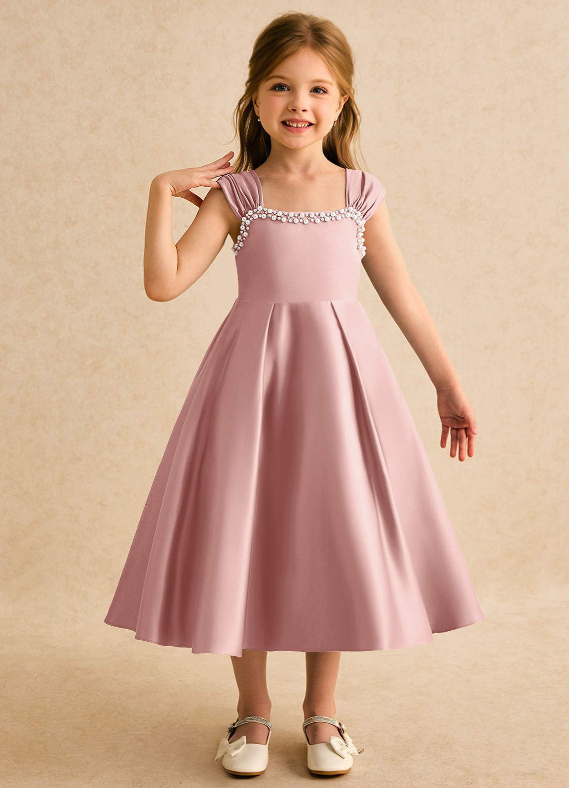 rose gold tea length dresses Sequin Corset Midi Glitter Cocktail Dress by LaDivine CD0187 main image 0