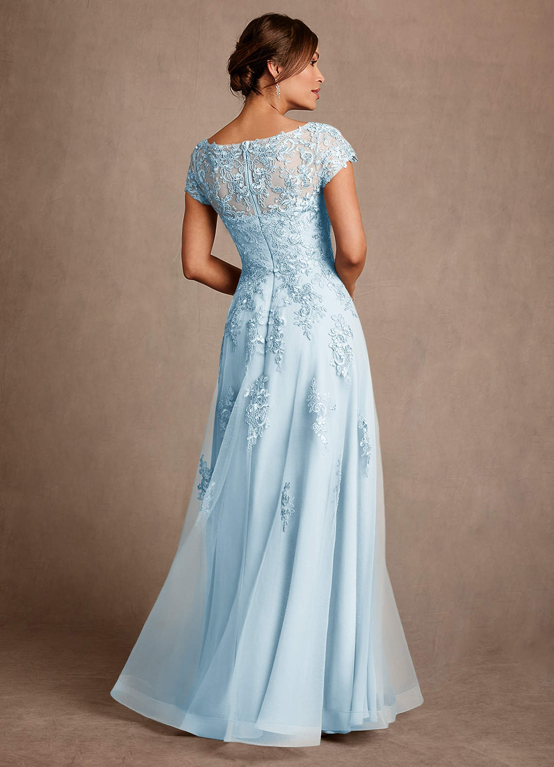 Azazie Jalinda Mère de la mariée Robes Robe Trapèze en Mousseline de soie Dentelle Bleu Ciel image1