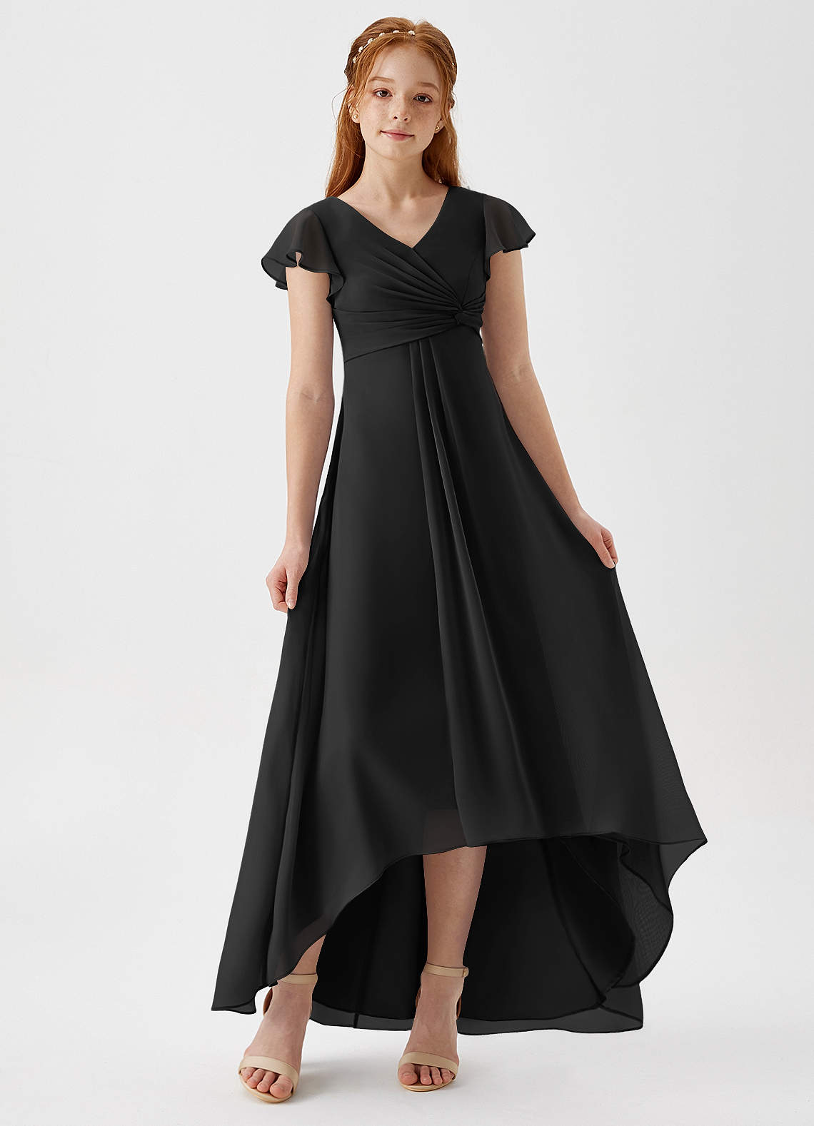 Azazie Breanne Junior Vestido de Negro de Gasa de Corte En A image1