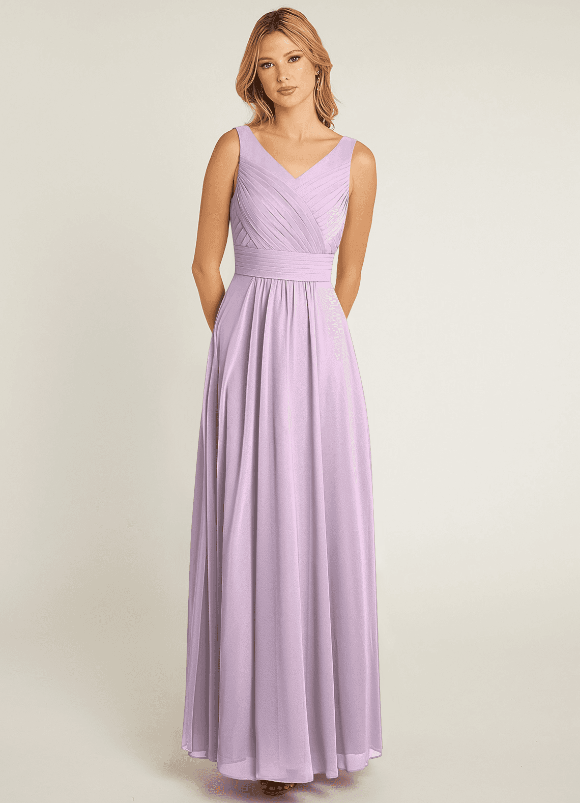 Azazie Pierrette Bridesmaid Dresses Frosted Lilac A-Line Pleated Chiffon Dress image1