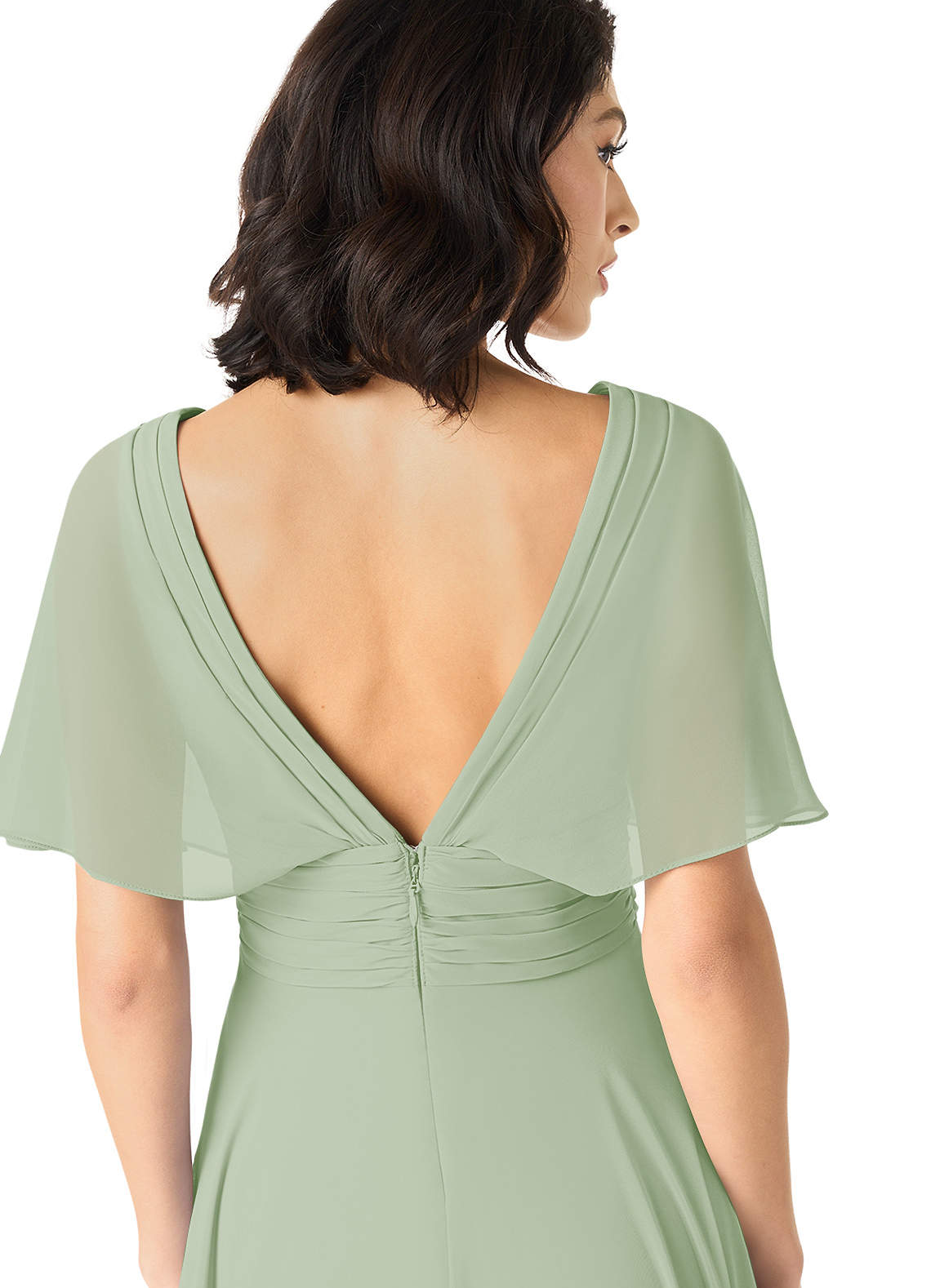 Azazie Pamela Bridesmaid Dresses Dusty Sage A-Line V-Neck Pleated Chiffon Dress image4
