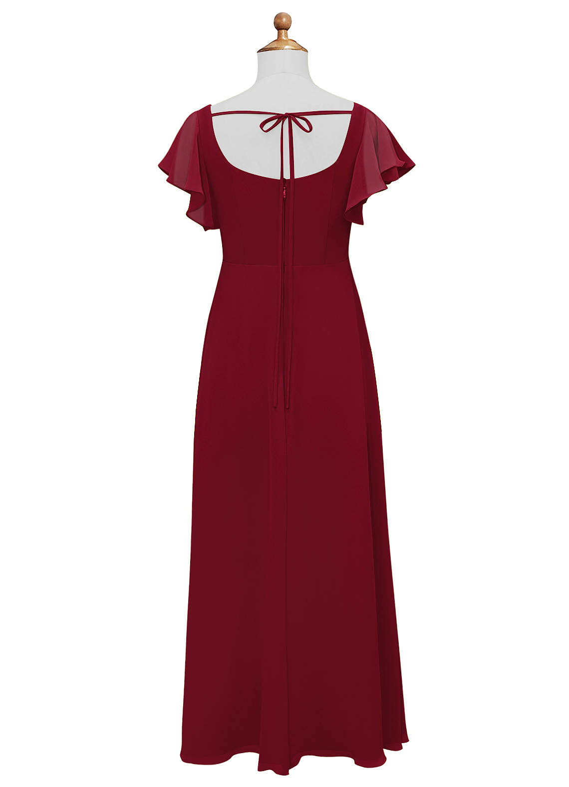 Azazie Bondi Junior Burgundy A-Line Bow Chiffon Dress image5