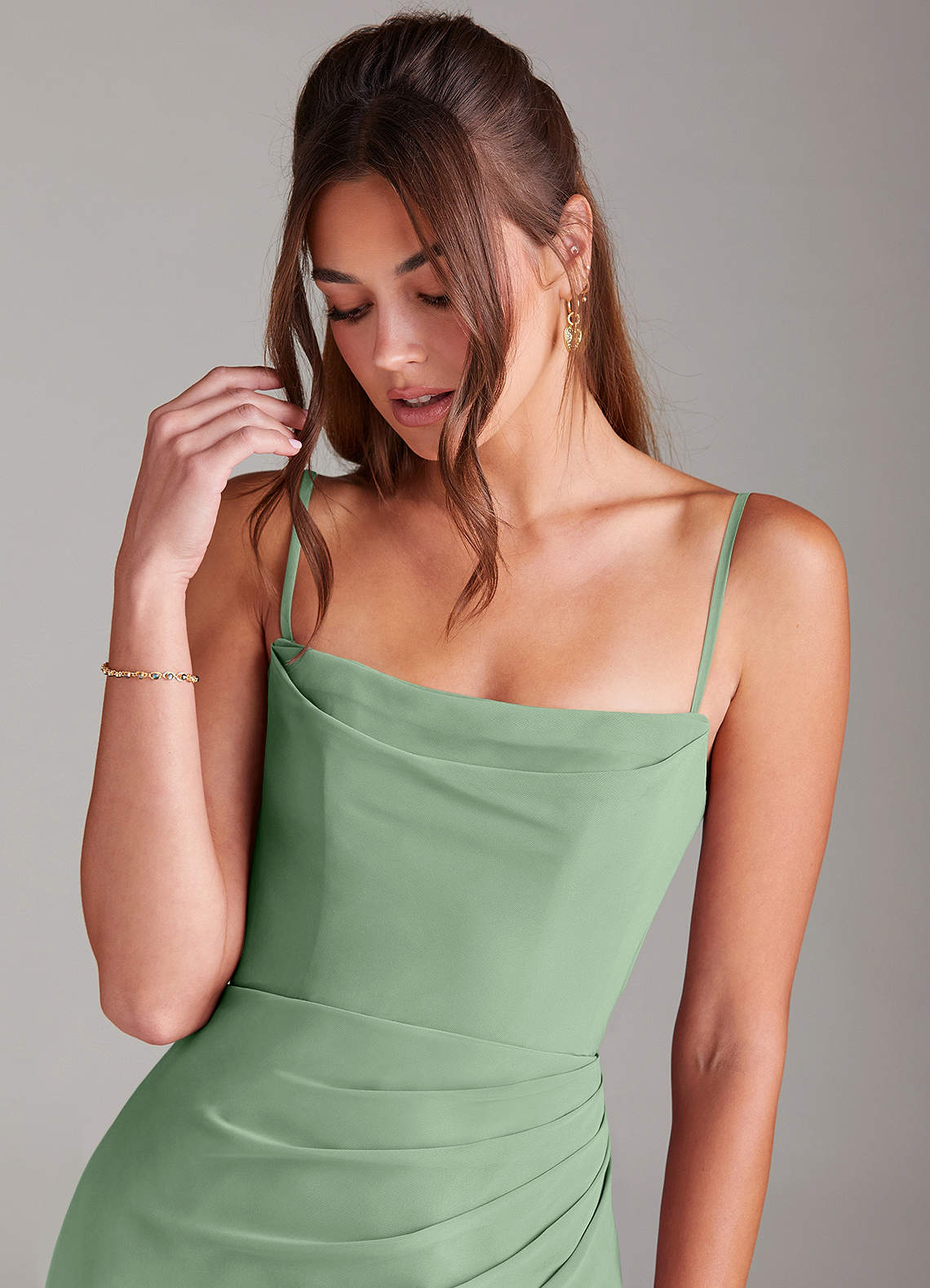 Azazie Leonis Bridesmaid Dresses Matcha Sheath Strapless Chiffon Convertible Dress image1